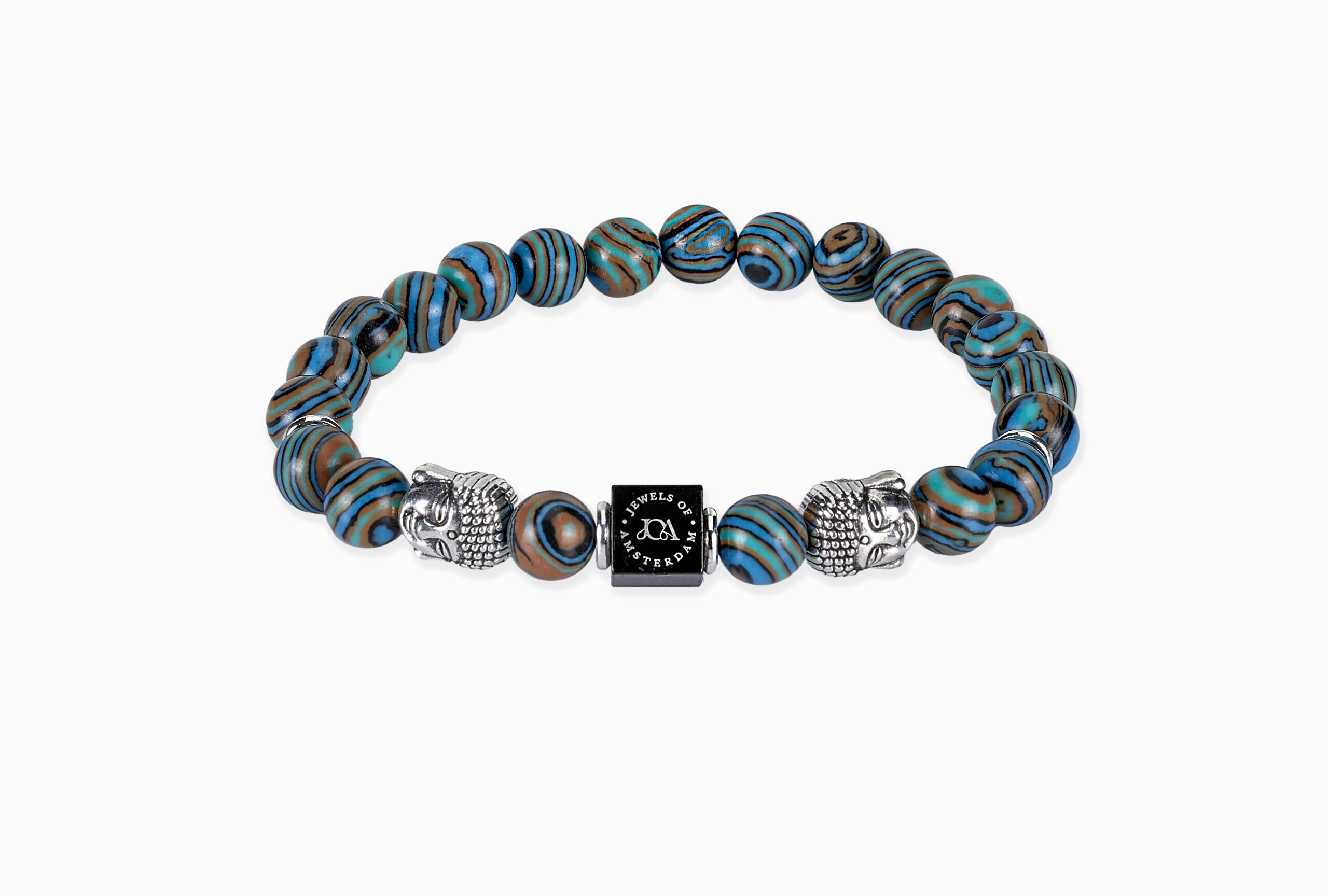 blauw malachiet edelsteen armband met zilveren boeddha