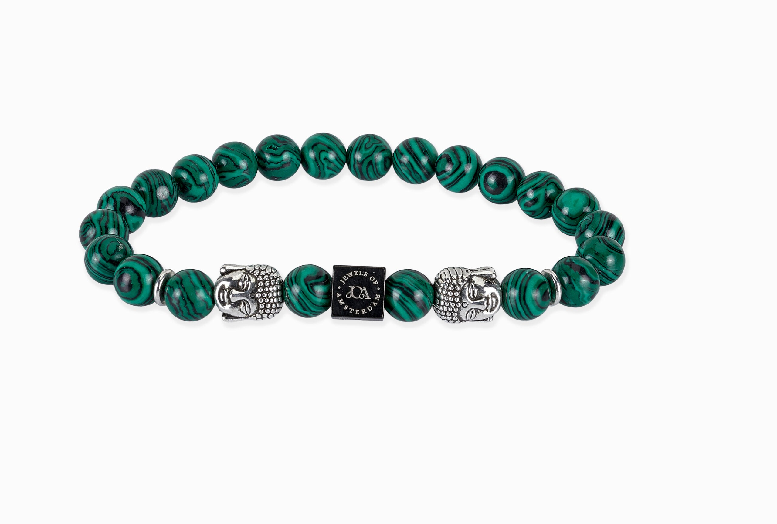 groen malachiet edelsteen armband met zilveren boeddha