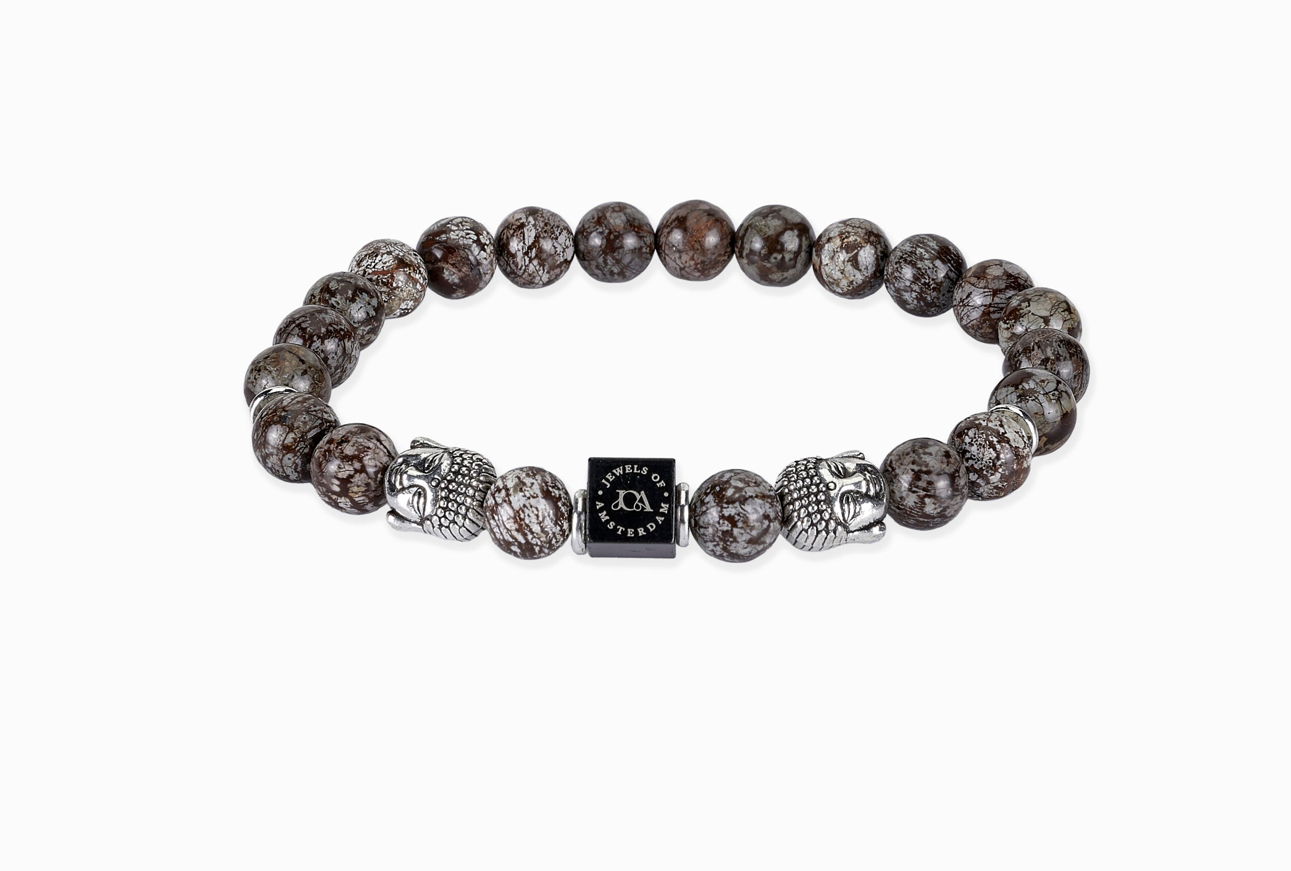 obsidiaan edelsteen armband met zilveren boeddha