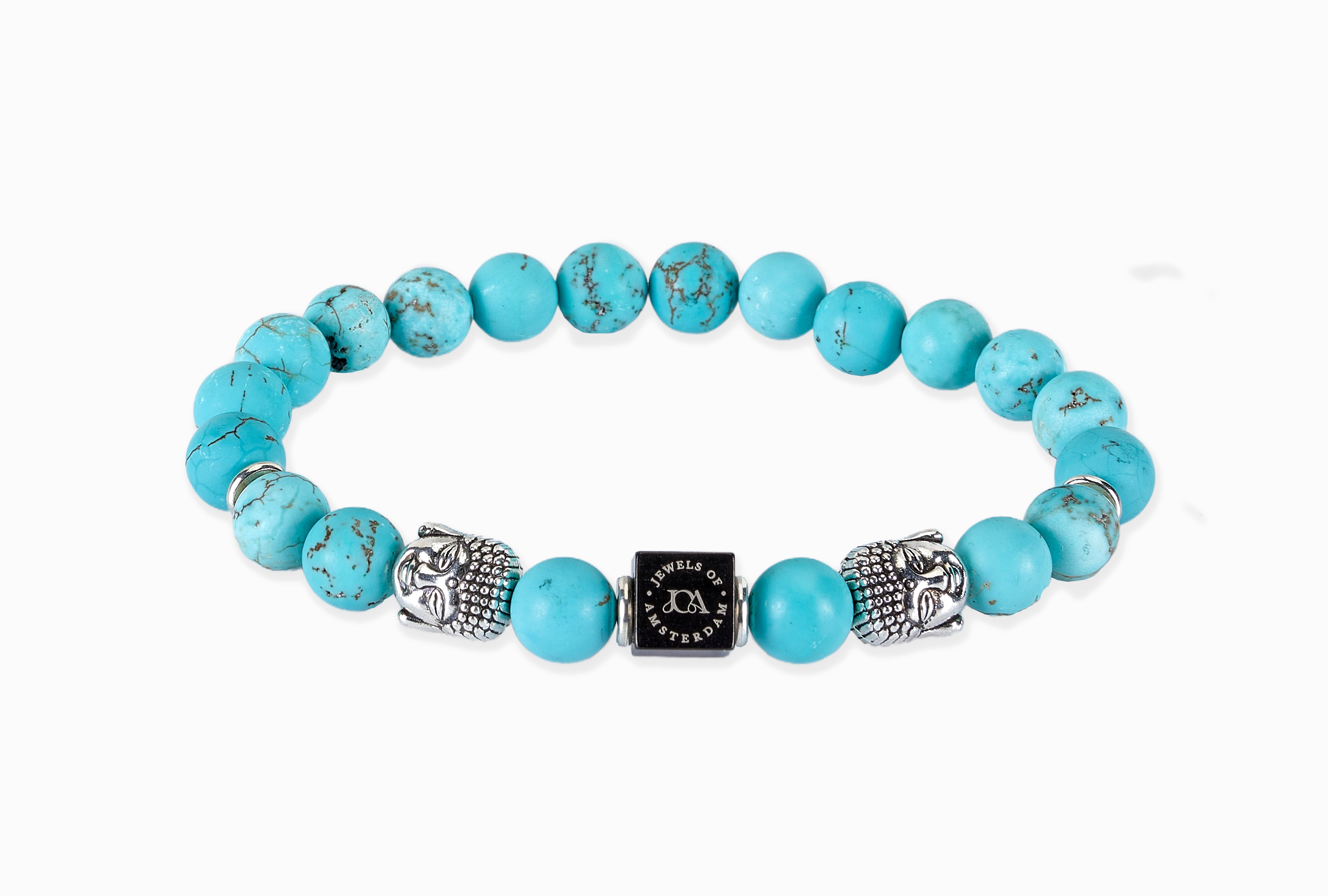 turkoois edelstenen armband met zilveren boeddha
