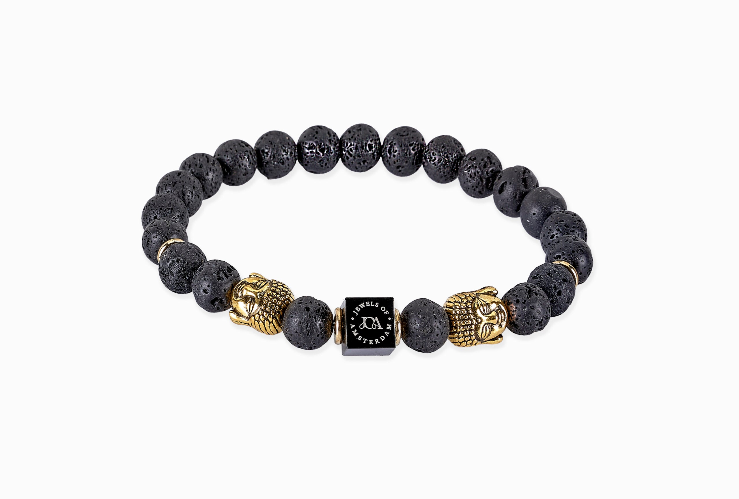 lavasteen edelstenen armband goud boeddha