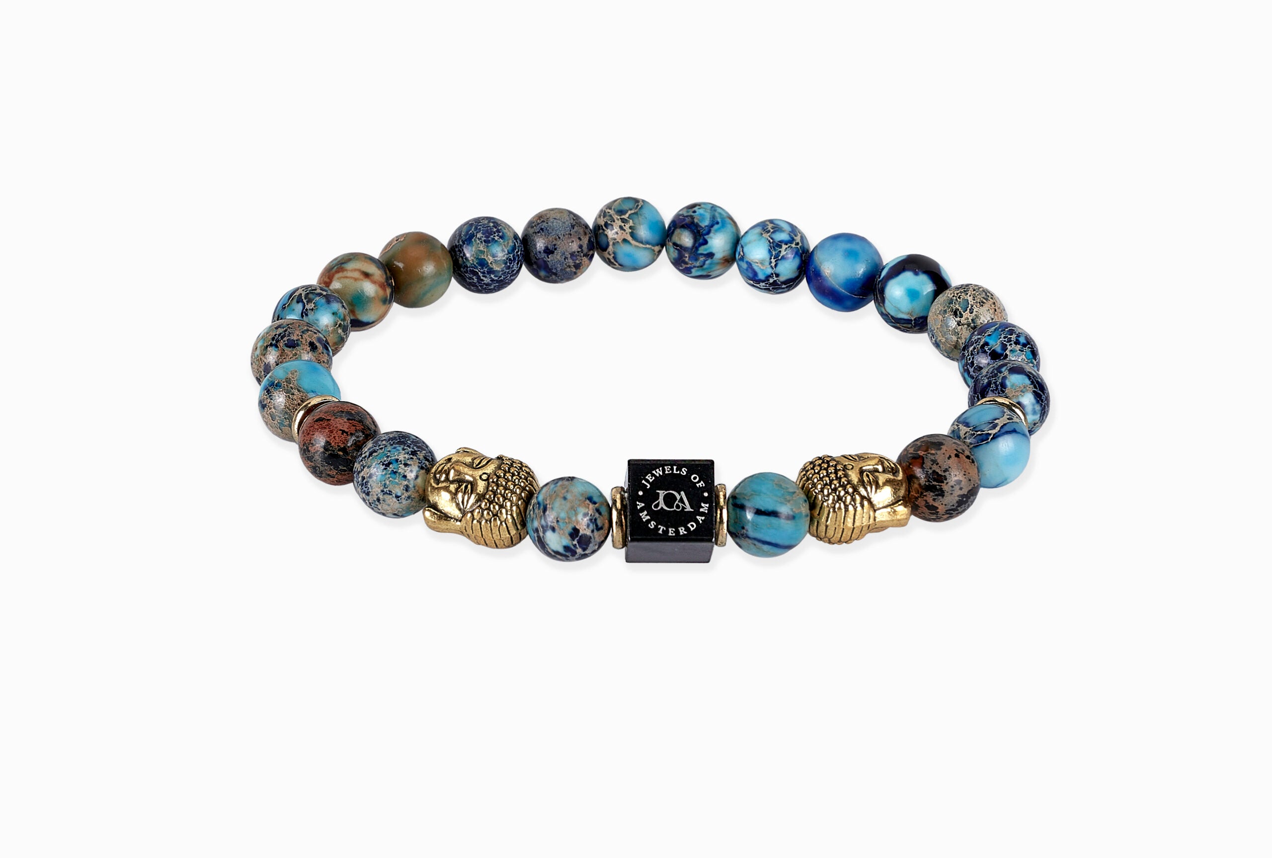 oceaan jaspis edelsteen armband met gouden boeddha