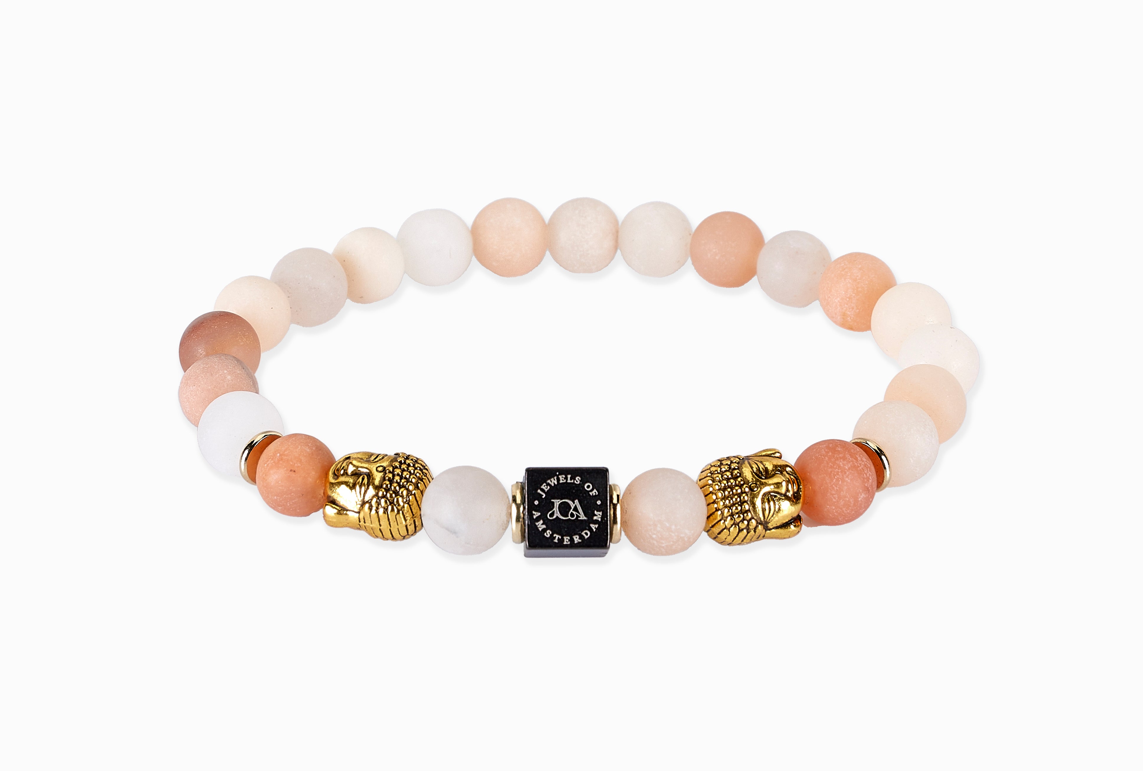 Rozenkwarts edelsteen armband met gouden boeddha