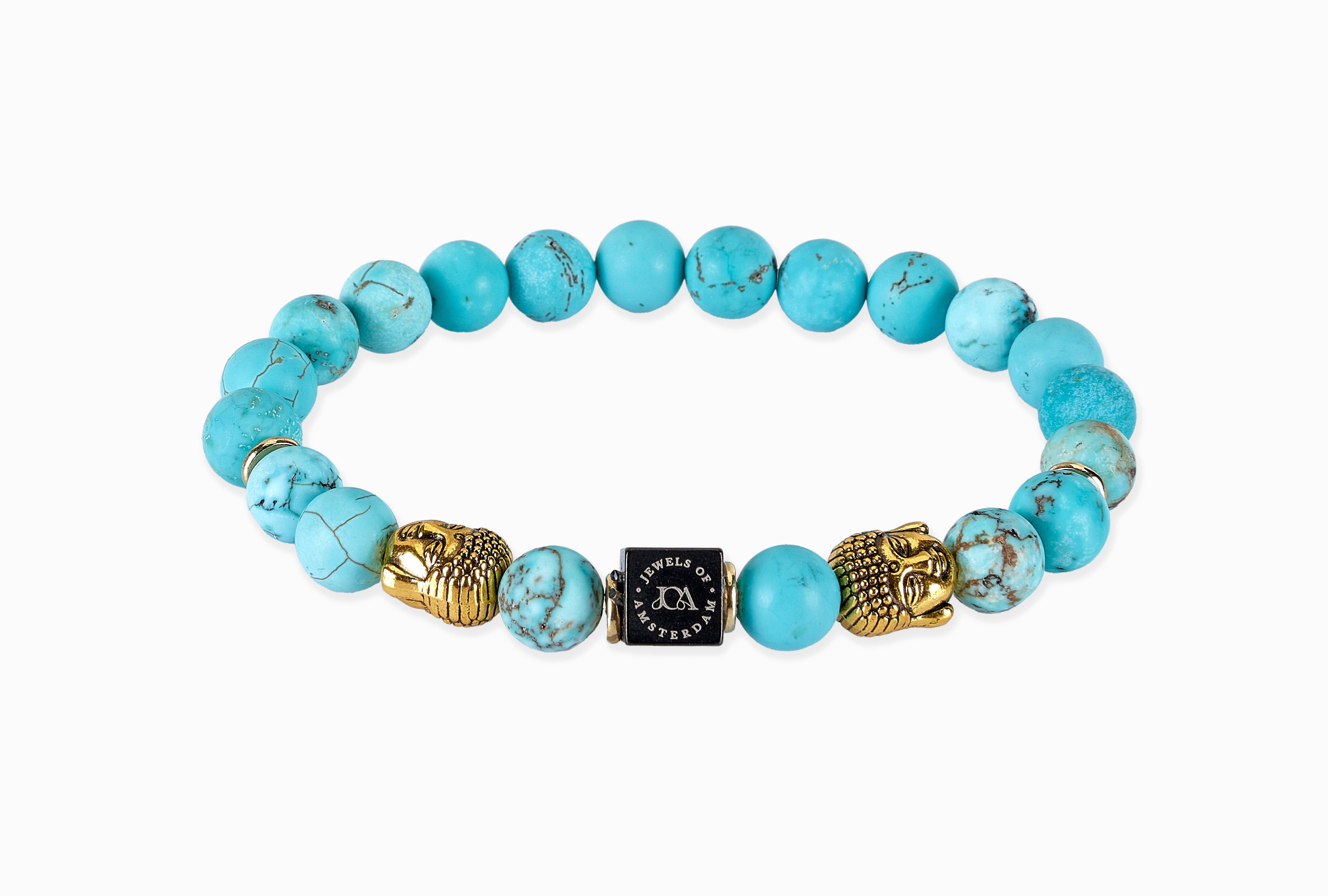 Turkoois edelstenen armband met gouden boeddha