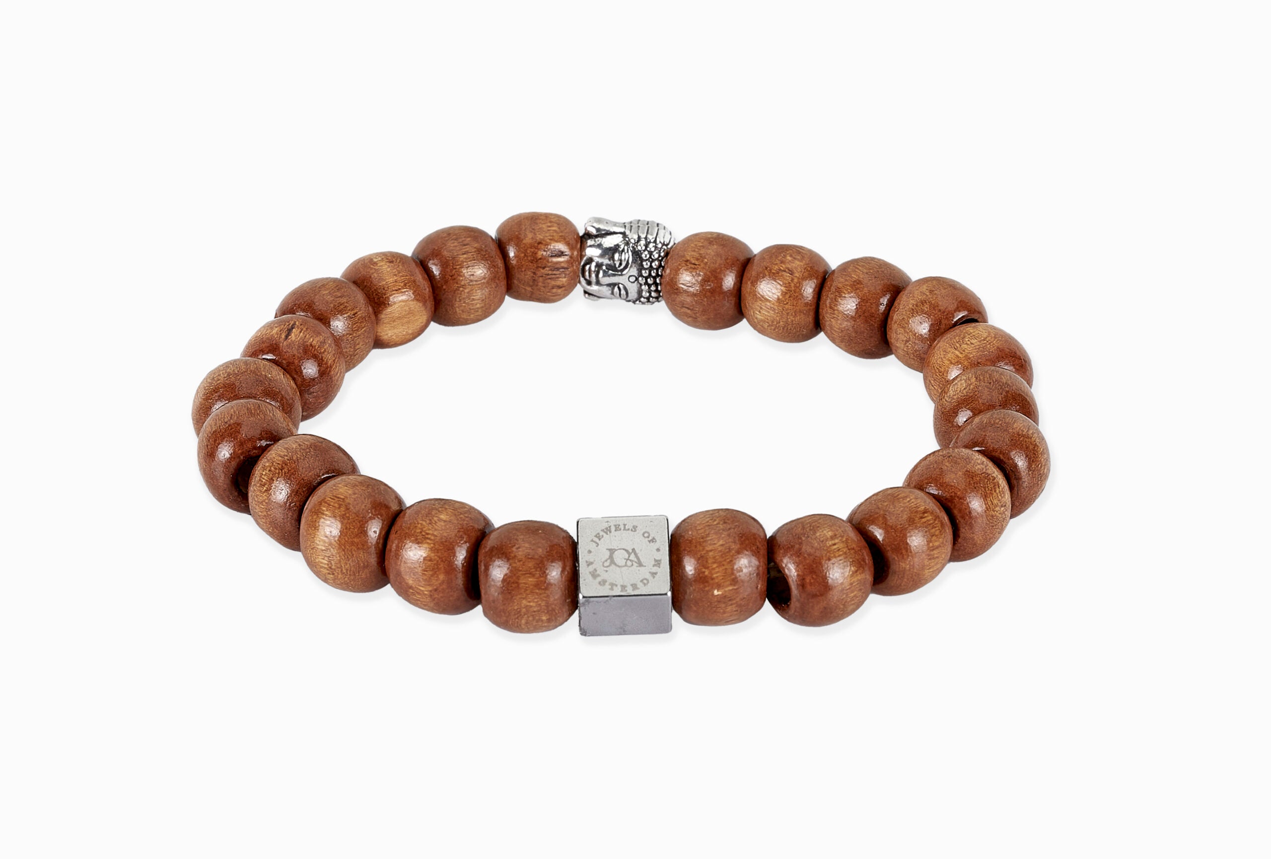 Midden bruin houten Boeddha armband - 10mm