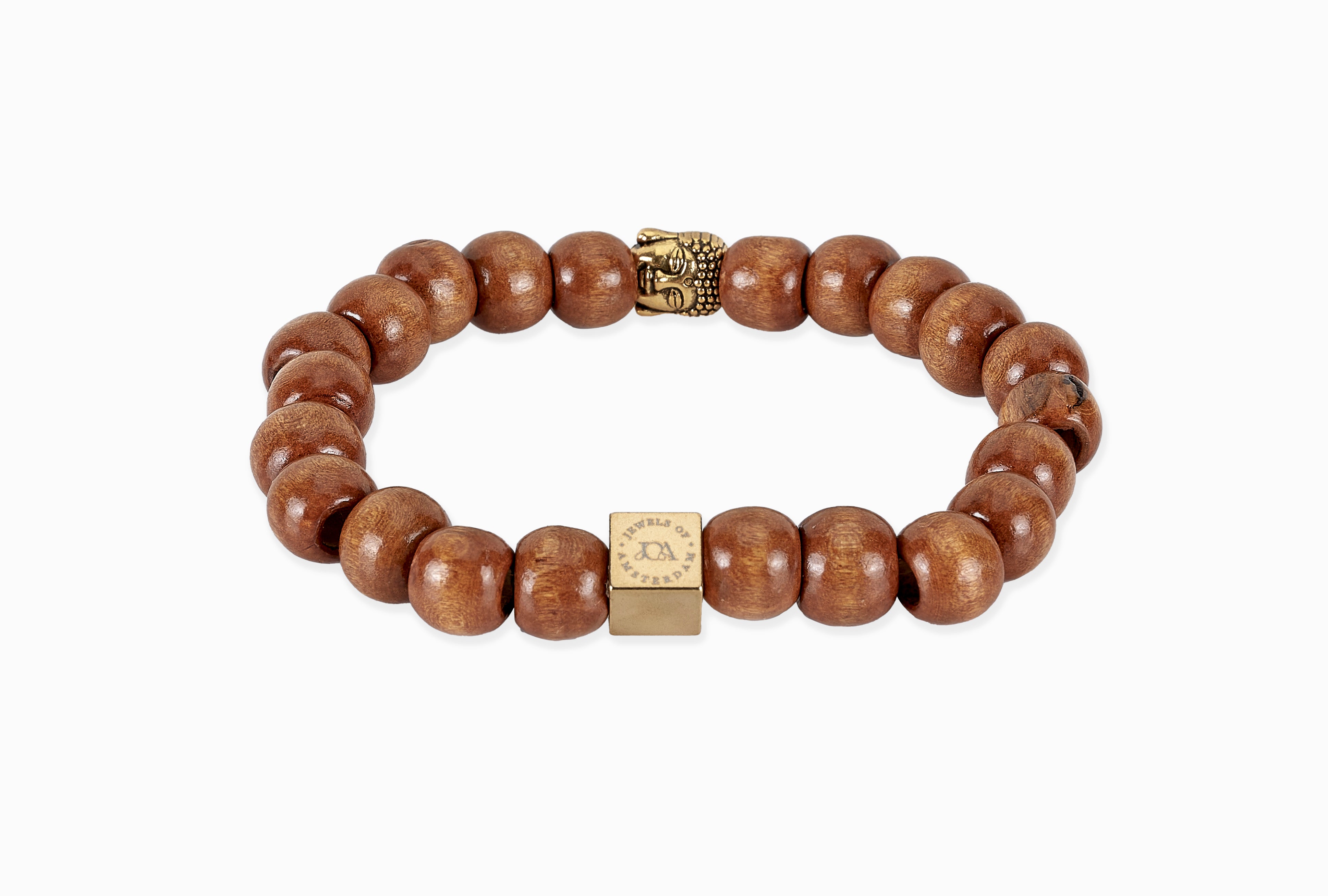 Midden bruin houten Boeddha armband - 10mm