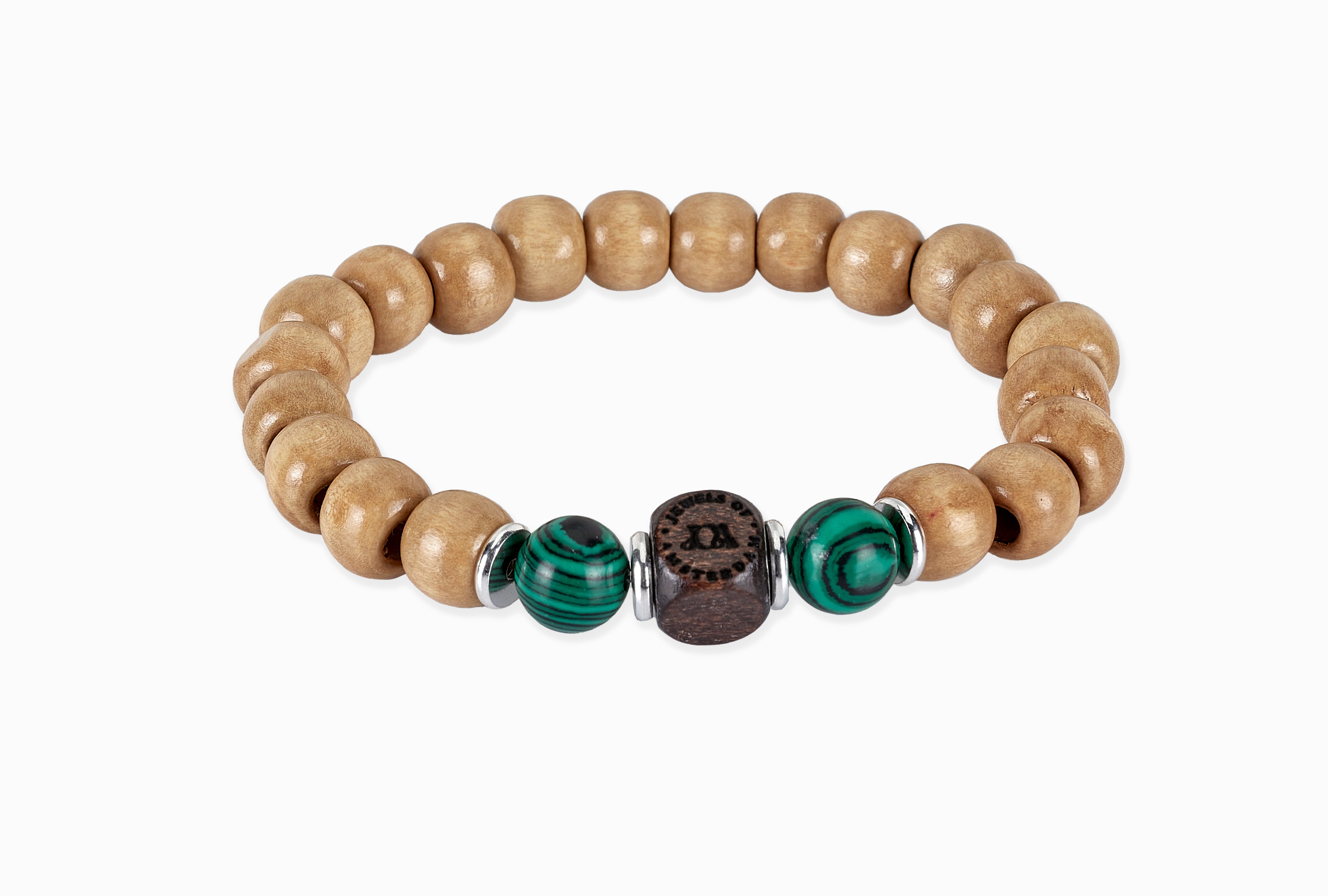 Hout en groen malachiet armband - 10mm