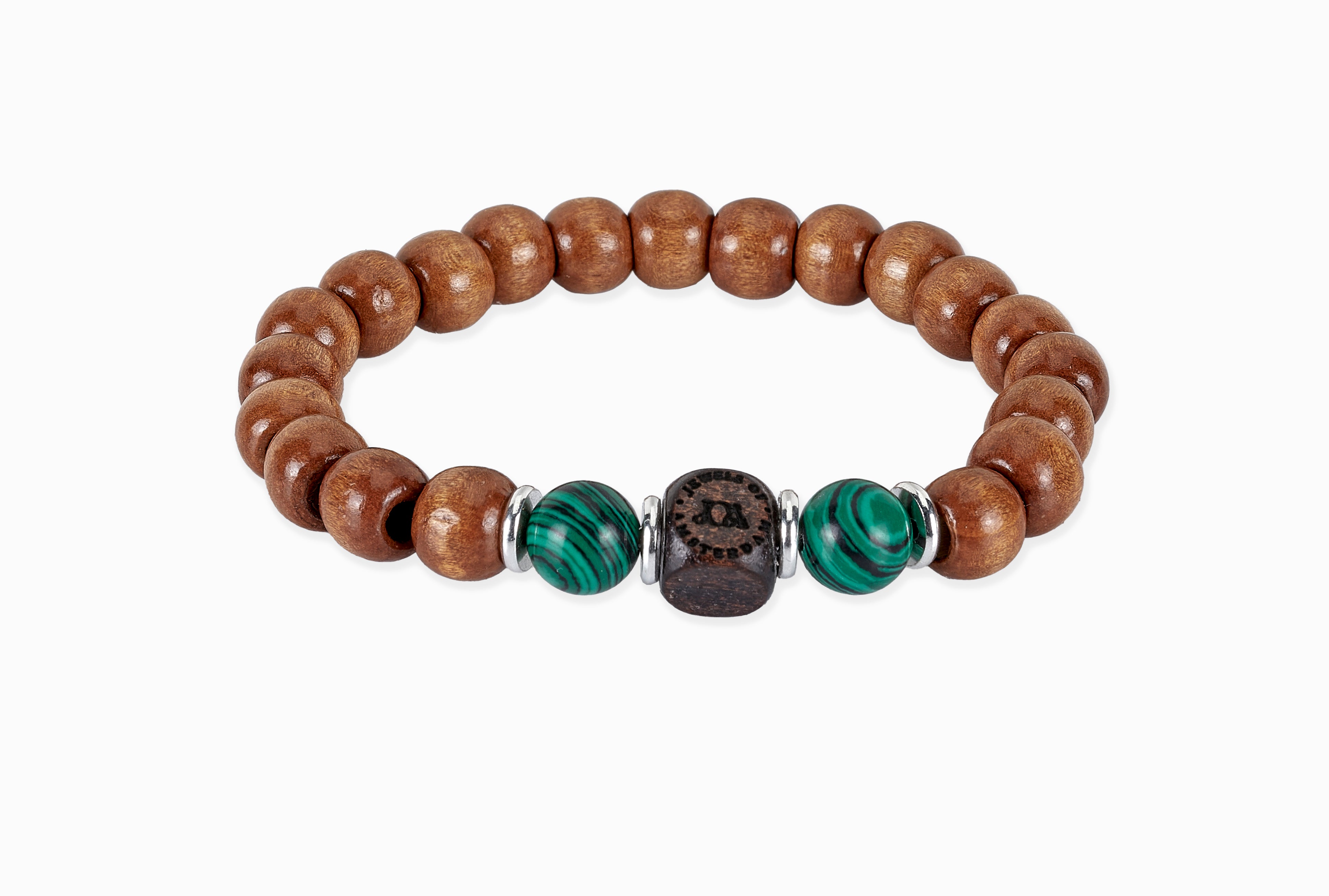 houten armband met groen malachiet edelsteen