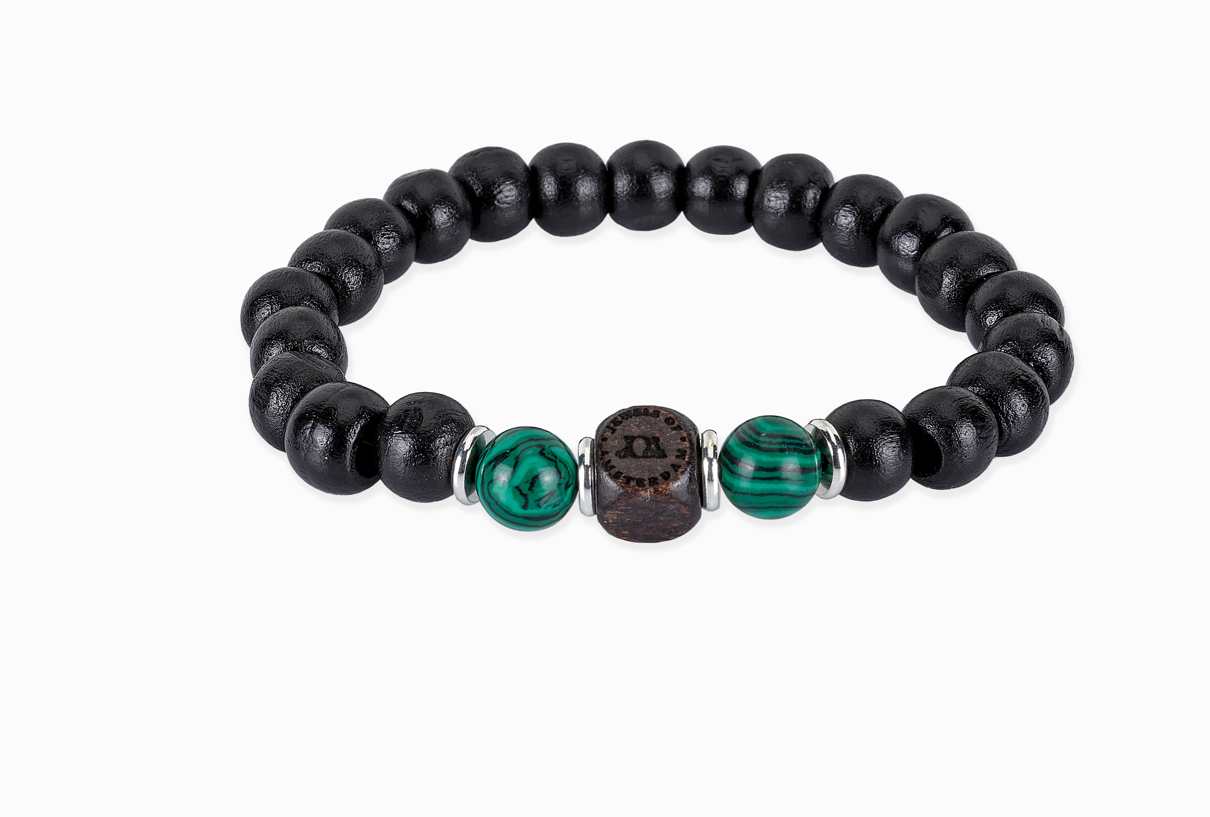 Hout en groen malachiet armband - 10mm