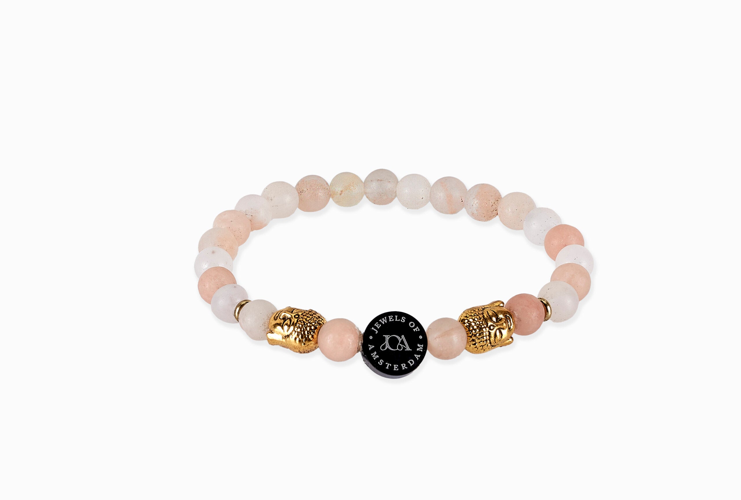 rozenkwarts edelsteen armband goud boeddha