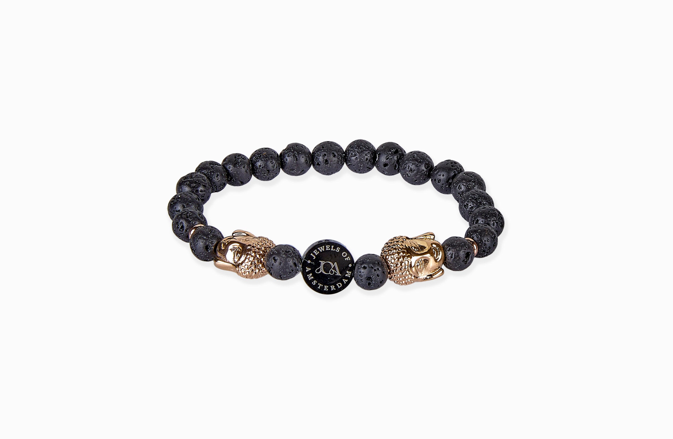 lavasteen edelsteen armband met rose goud boeddha