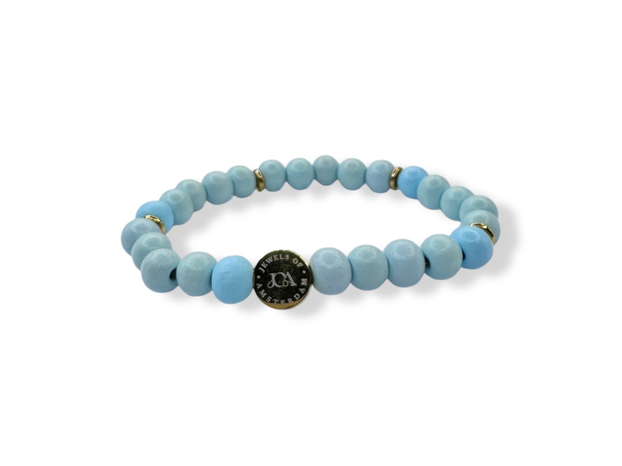 Dames gekleurde houten armband licht blauw