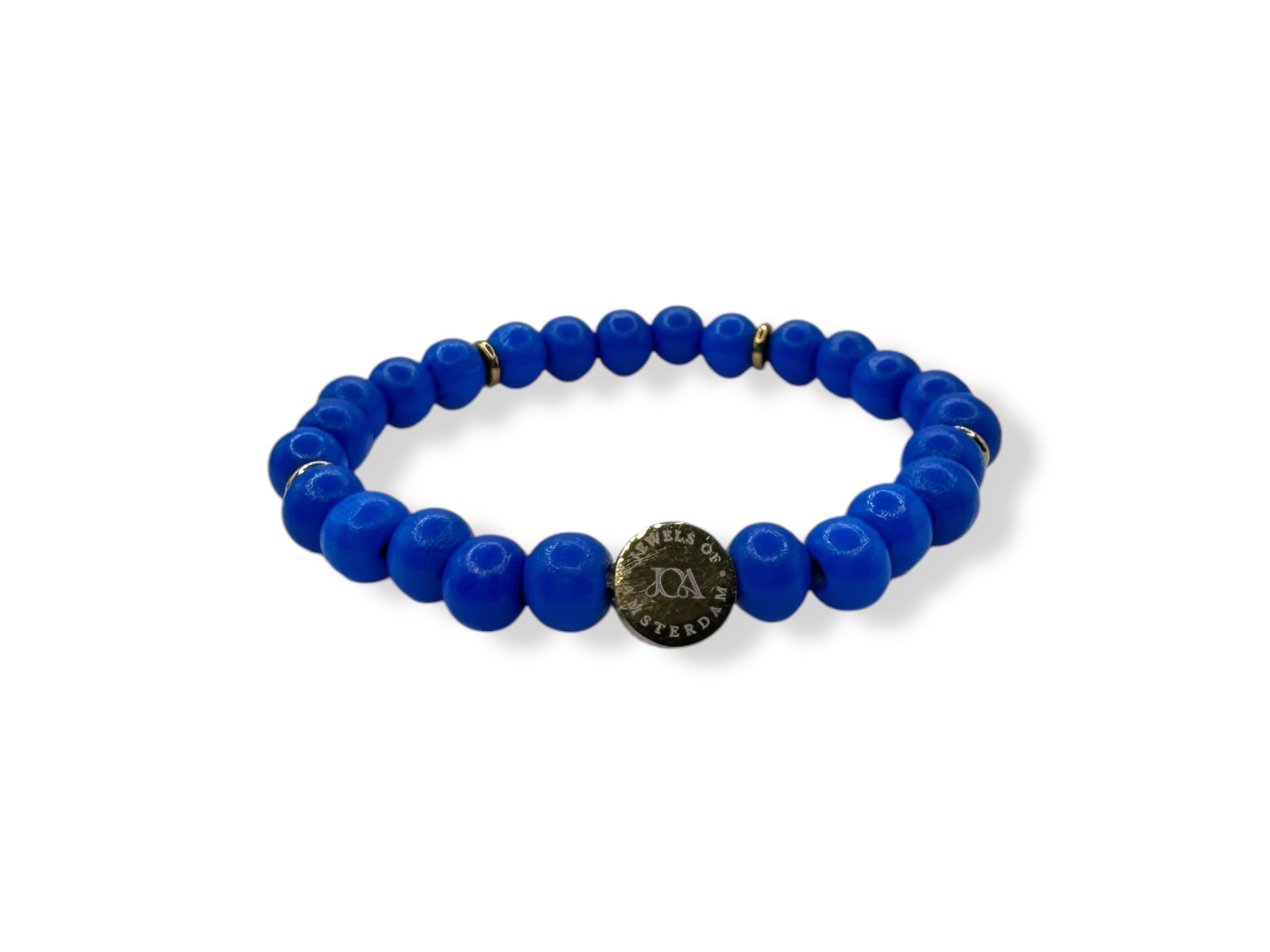 Dames gekleurde houten armband donker blauw