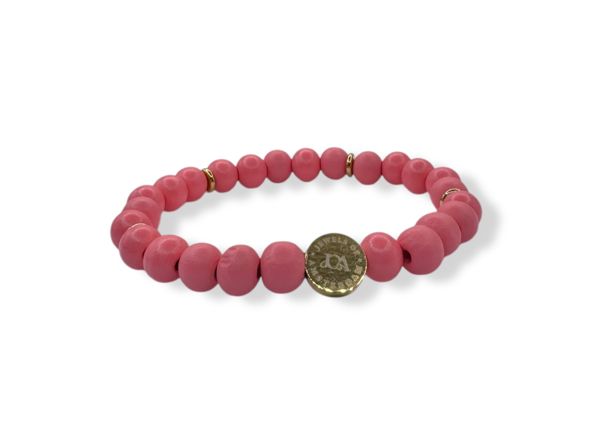 Dames gekleurde houten armband donker roze