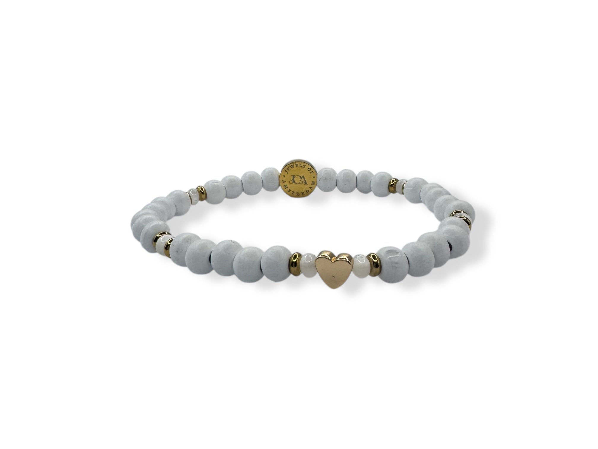 Dames gekleurde houten armband met hartje wit