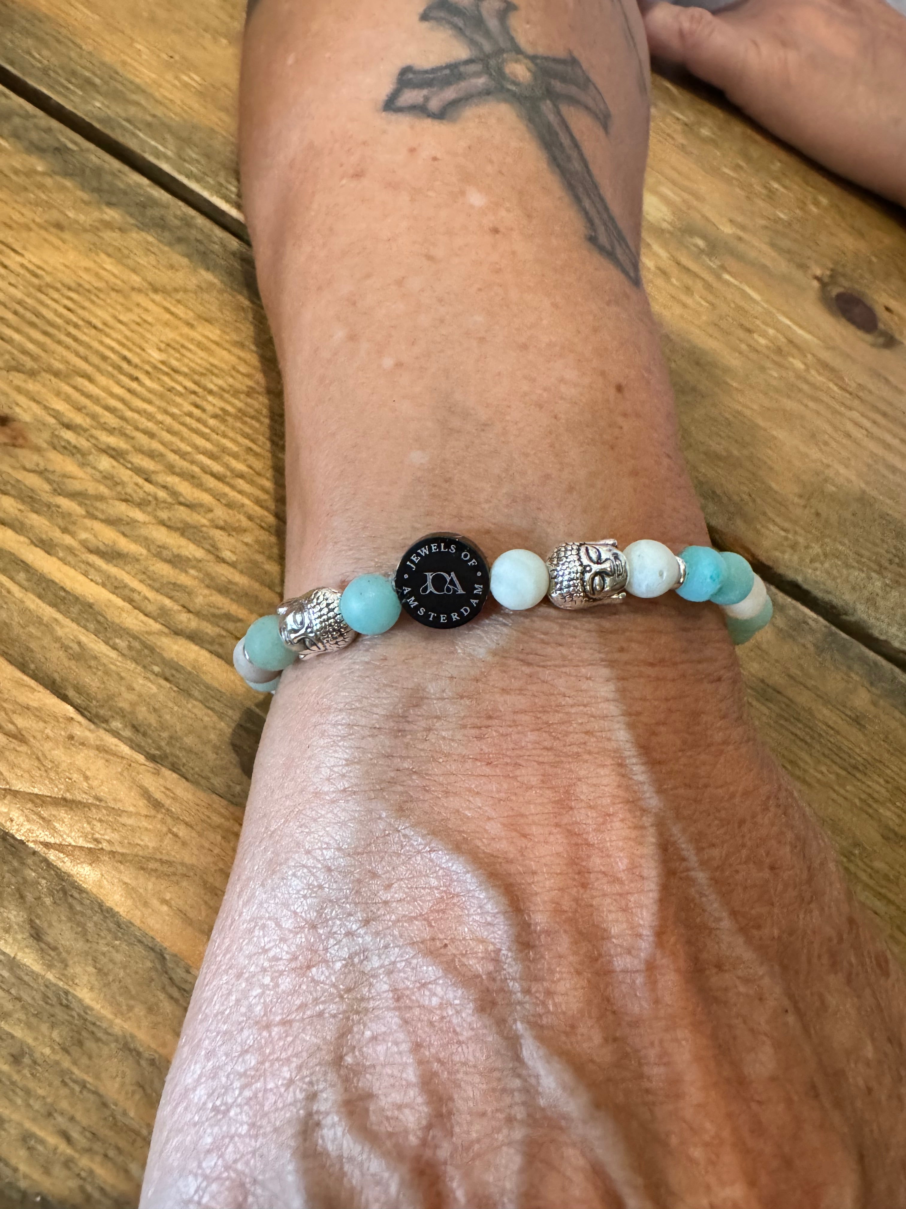 Amazoniet Boeddha armband - 6mm