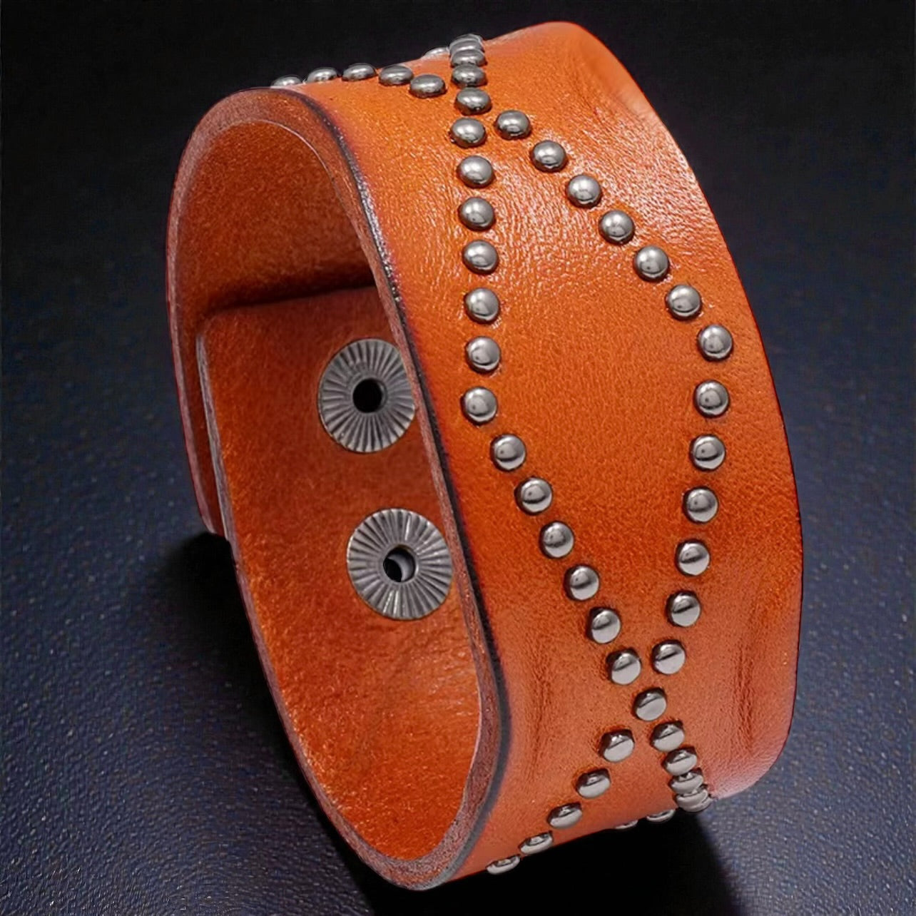 heren cognac leren armband met studs