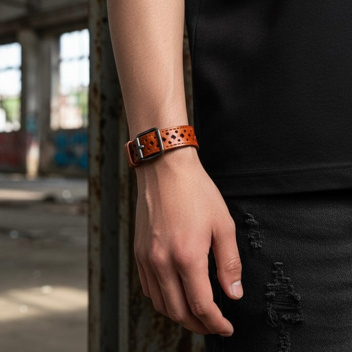 heren congac geperforeerde leren armband