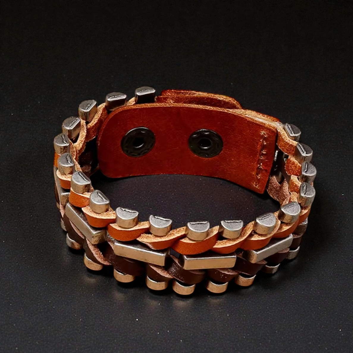 heren edelstaal met leer armband zijkant
