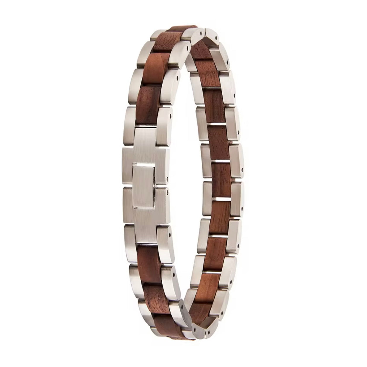 heren edelstalen armband met houten afwerking