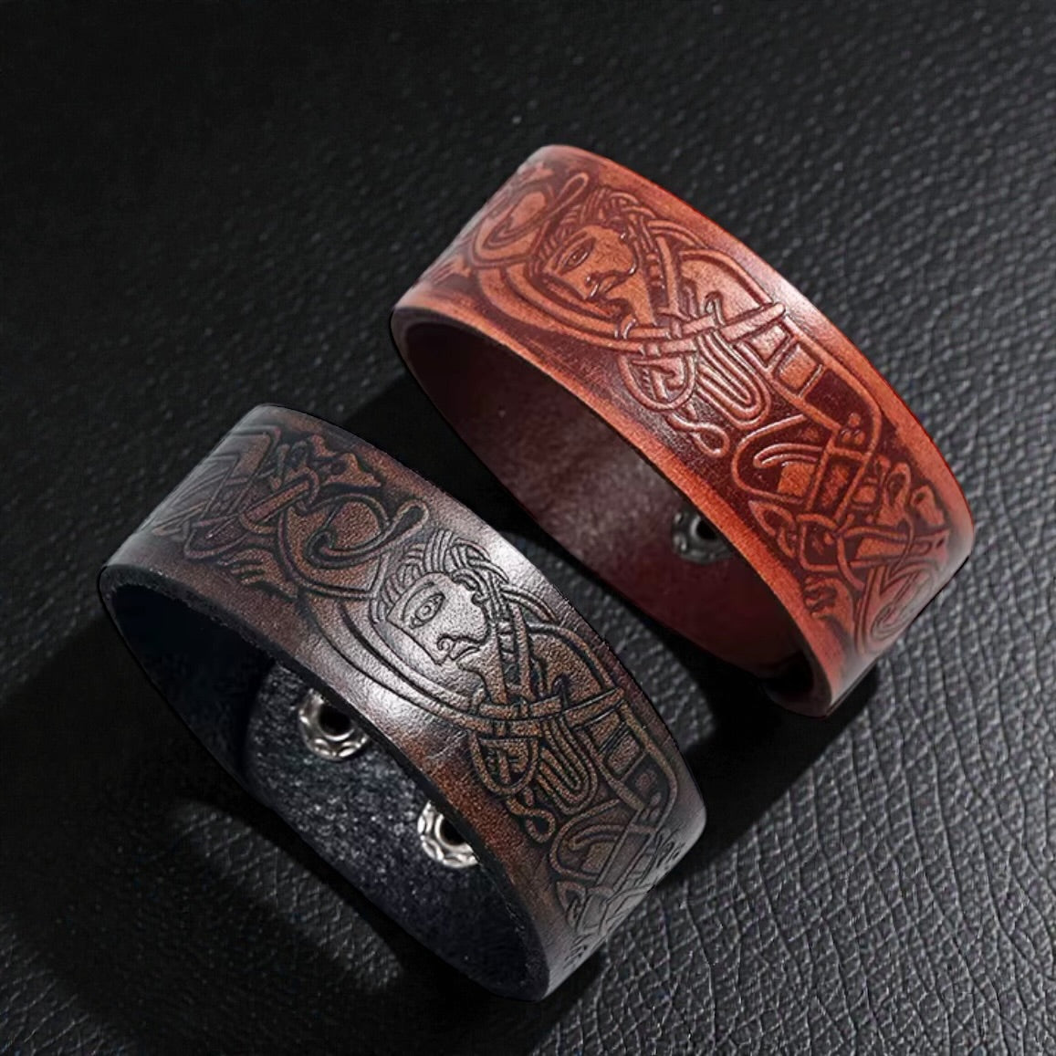 heren egyptische leer armband bruin en zwart met druk sluiting