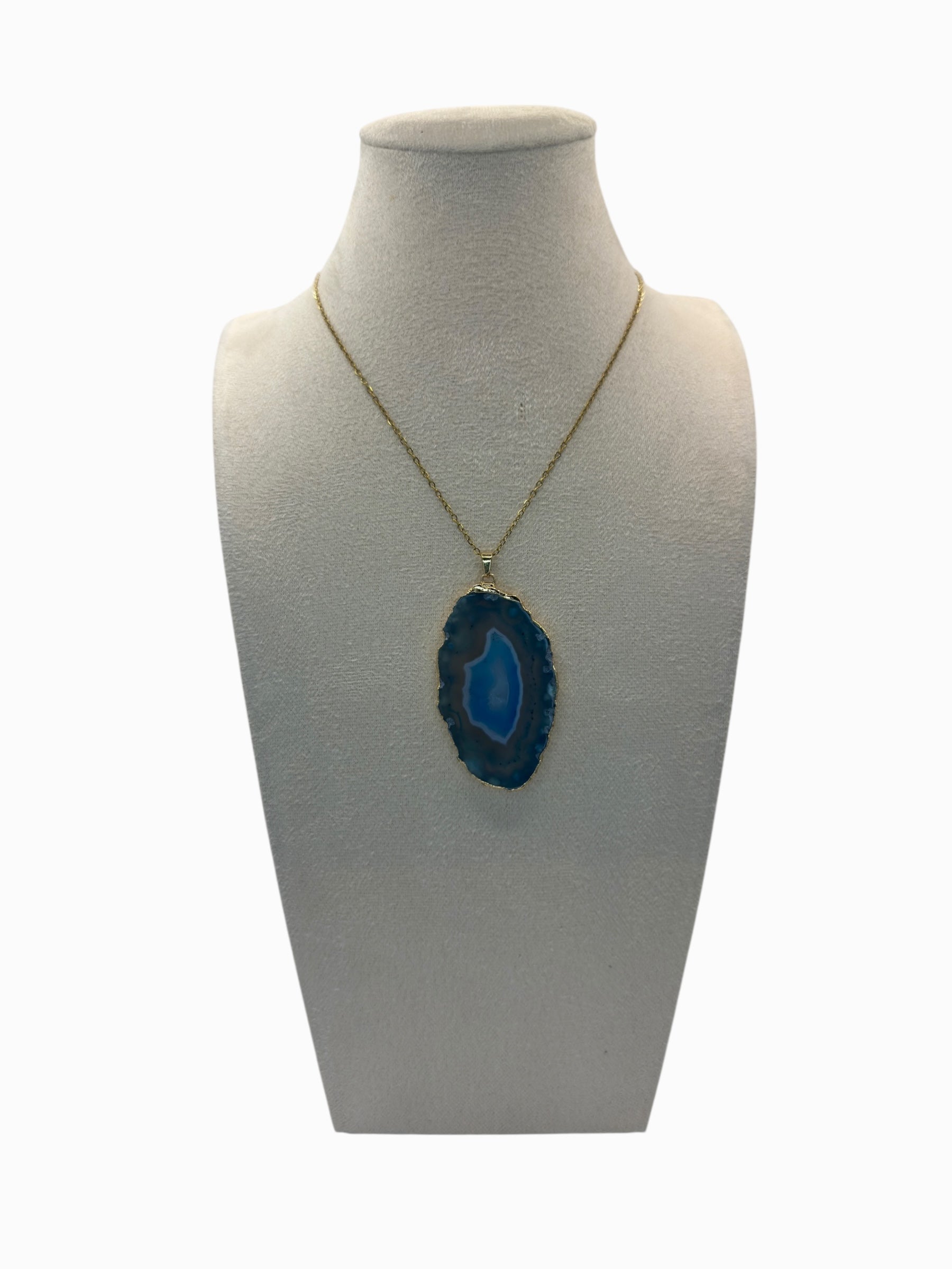gladde blauwe agaat ketting