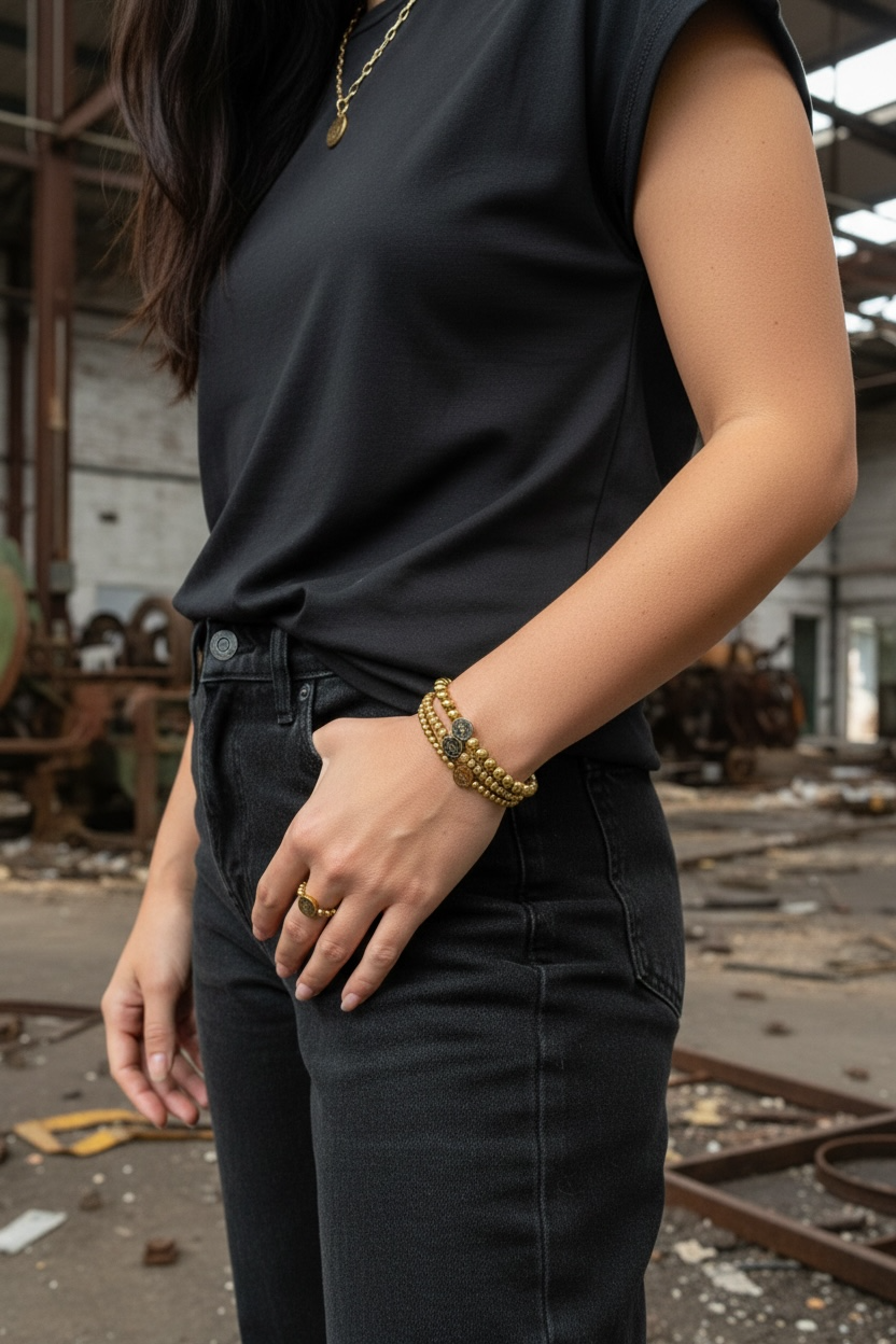 goud stainless steel dames armbanden set