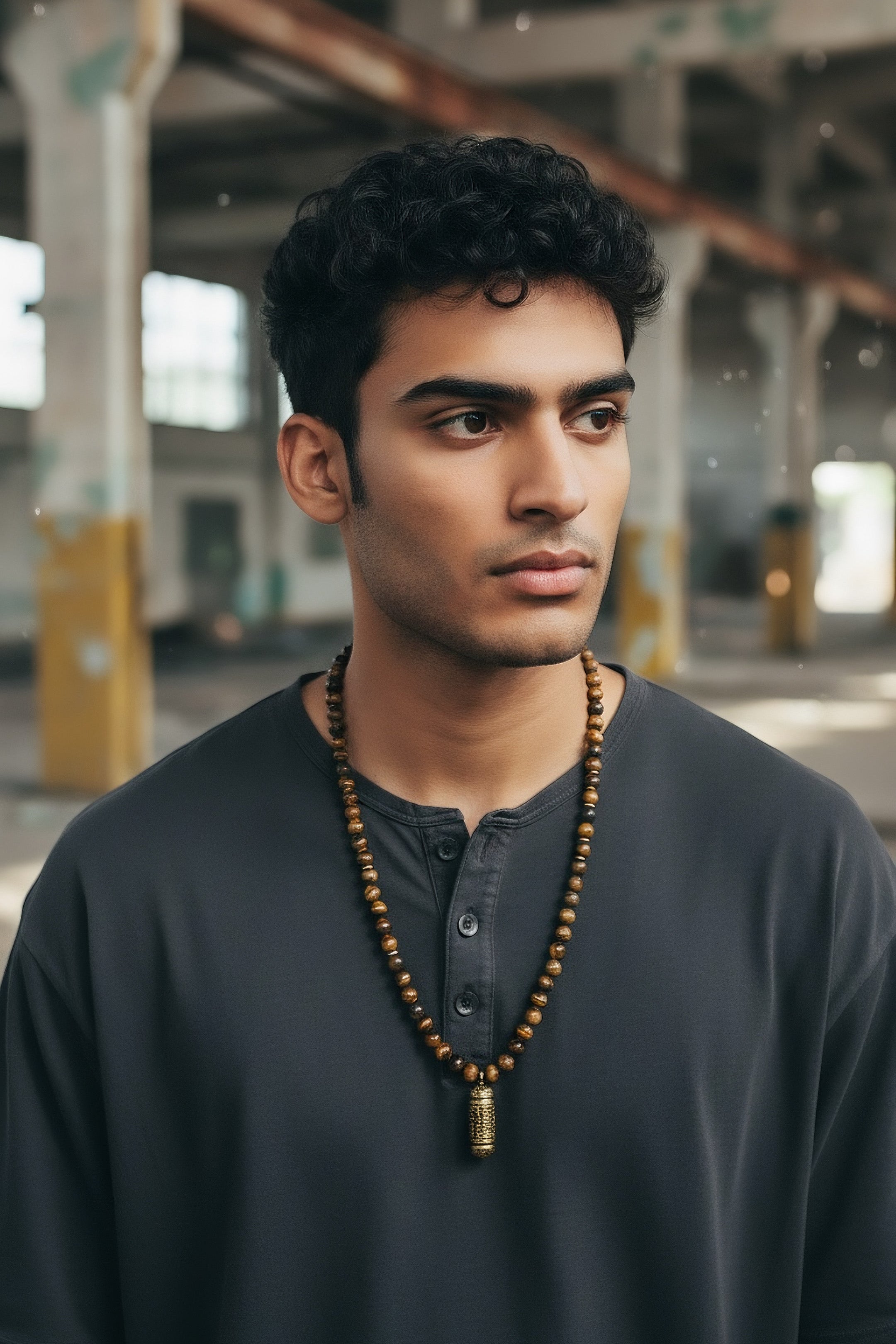 tijgeroog festival ketting met gouden afwerking