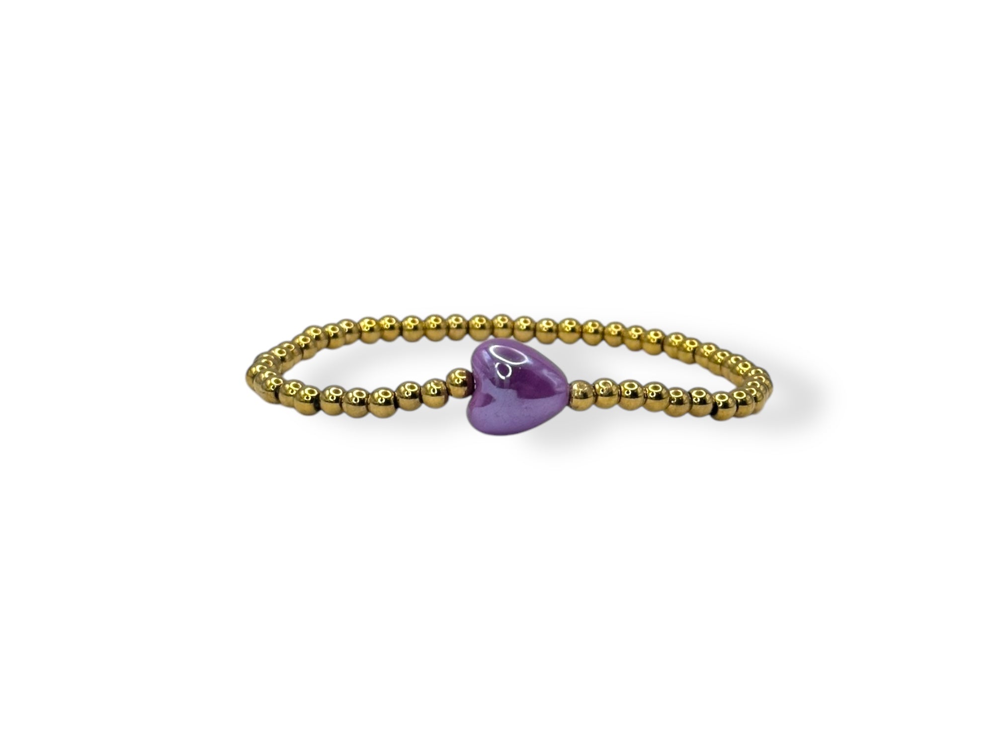 Stainless steel goud dames armband met paars hartje