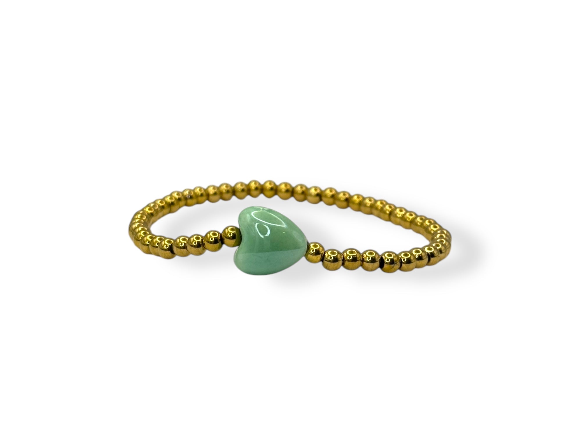 Stainless steel goud dames armband met groen hartje