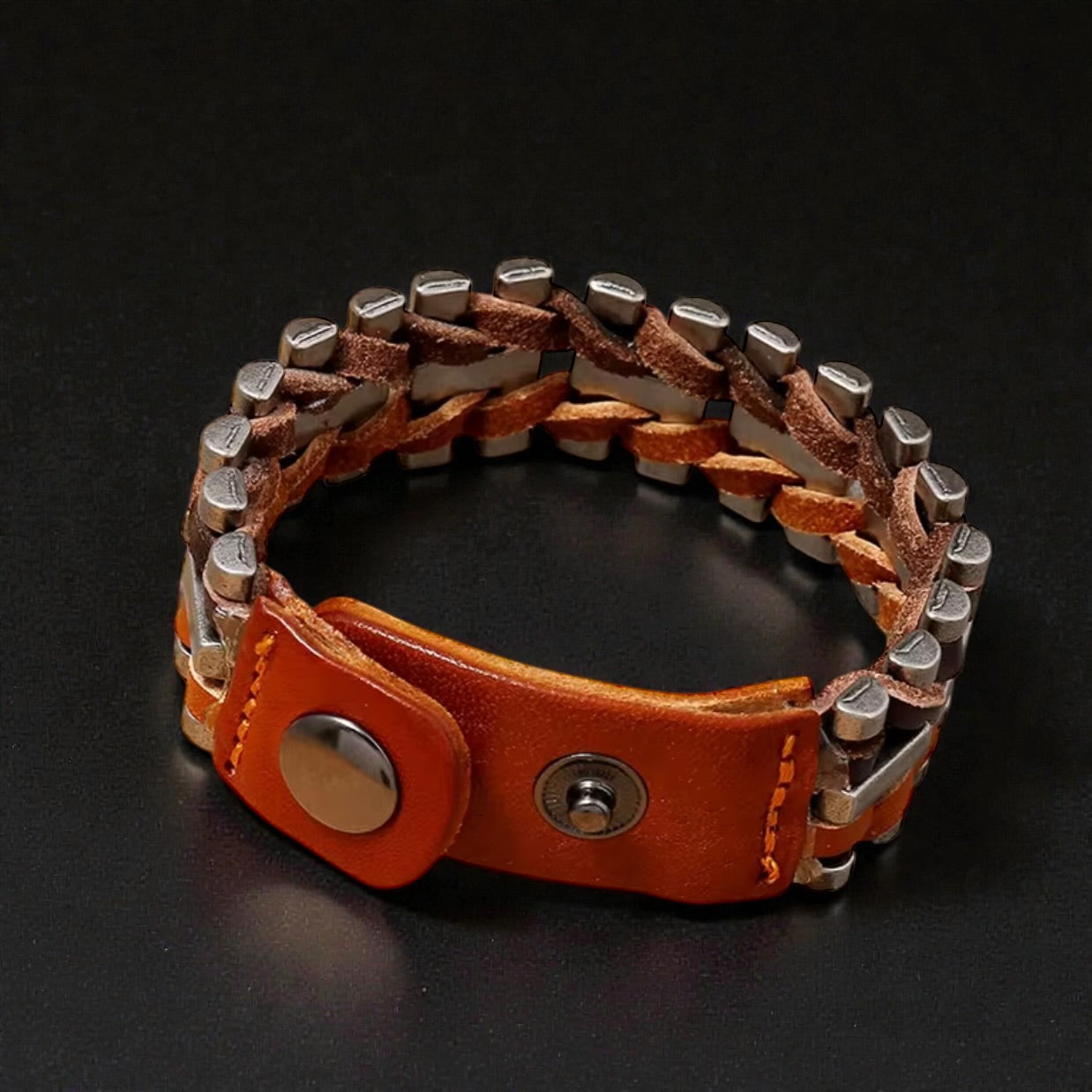 heren edelstaal met leer armband met gesp achterzijde