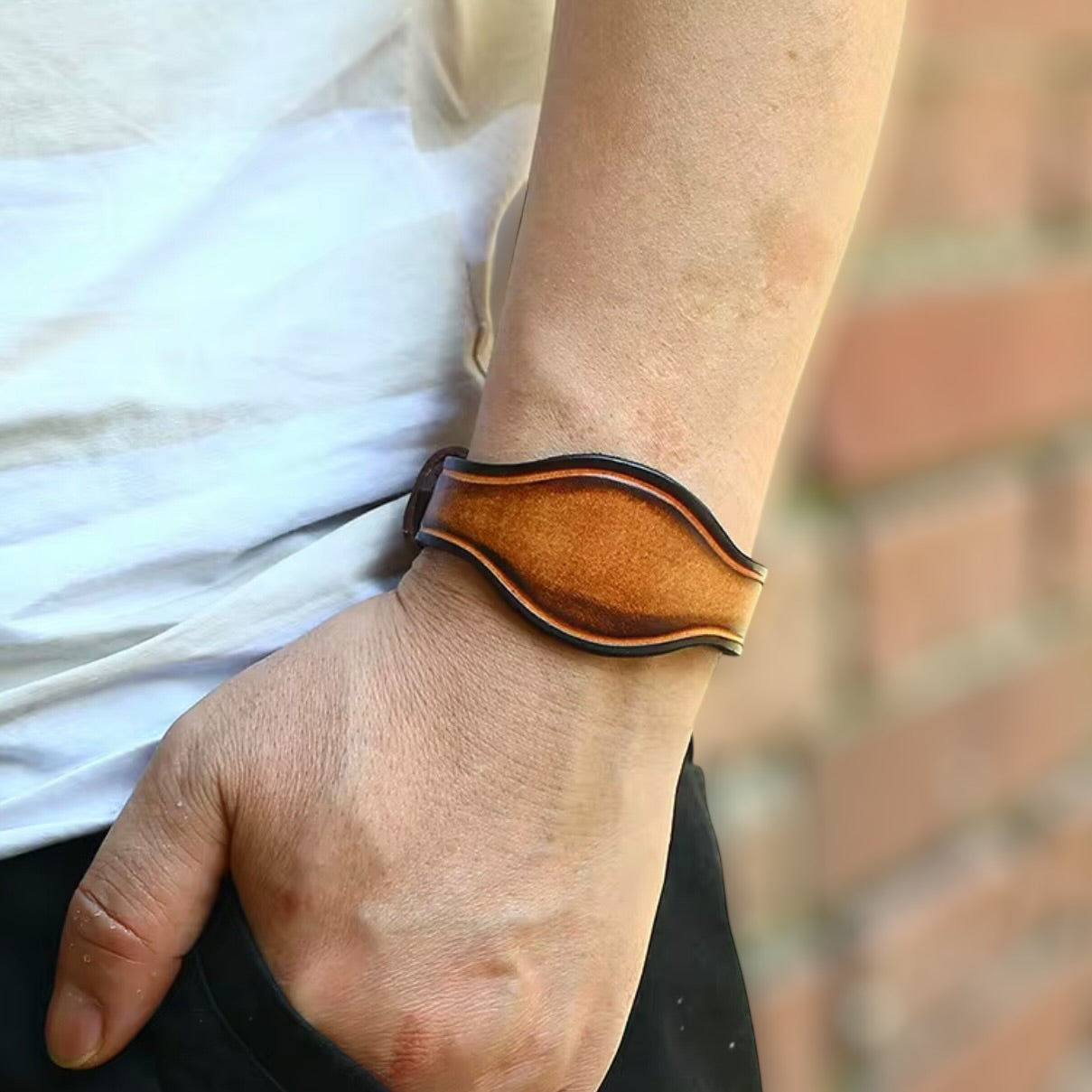 heren leren armband met gesp model foto