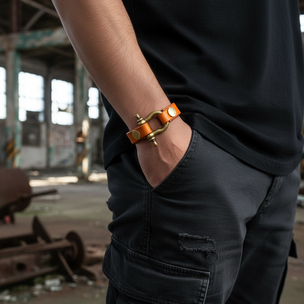 heren leren cognac armband met schippers sluiting