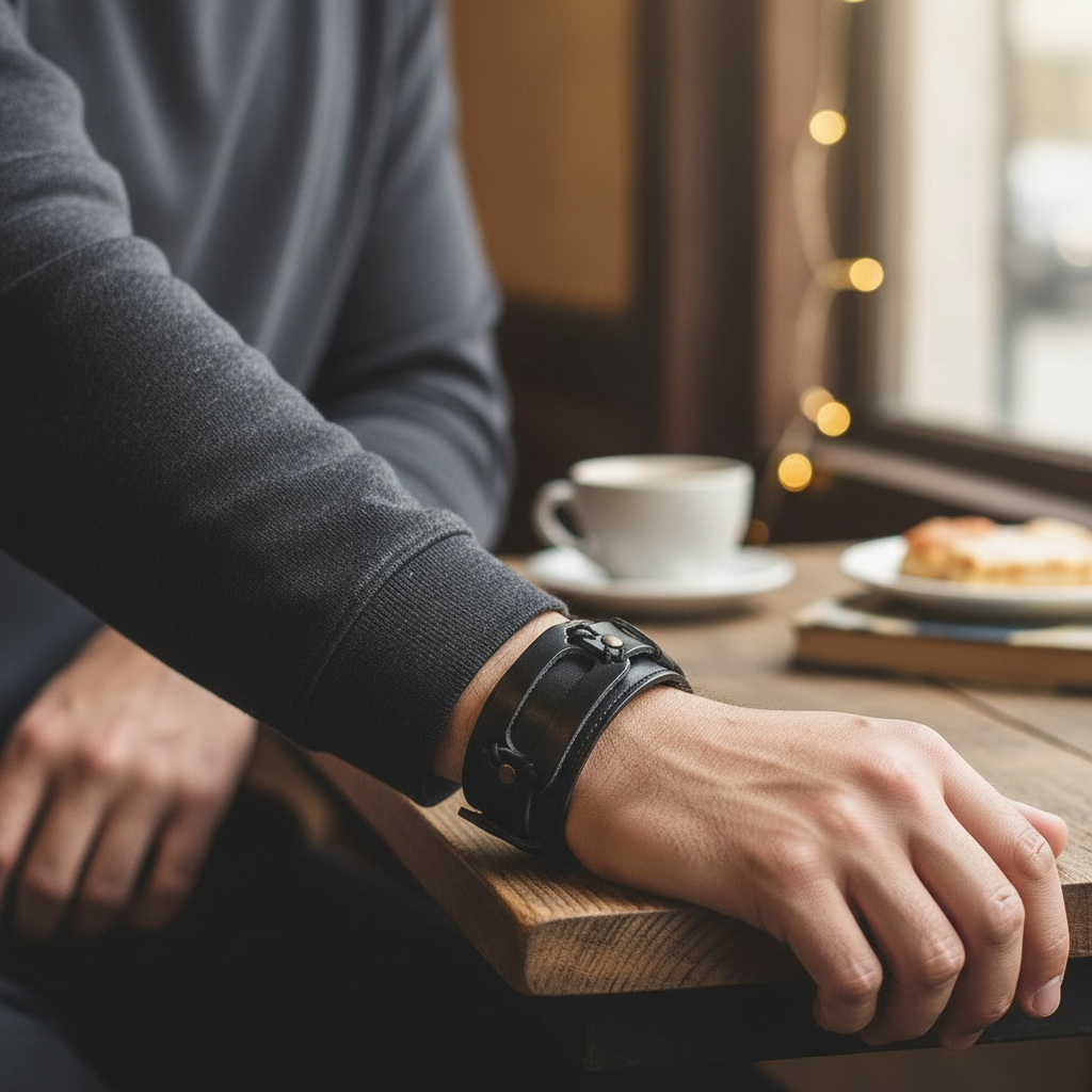 heren zwart leren armband met verstelbare druk sluiting
