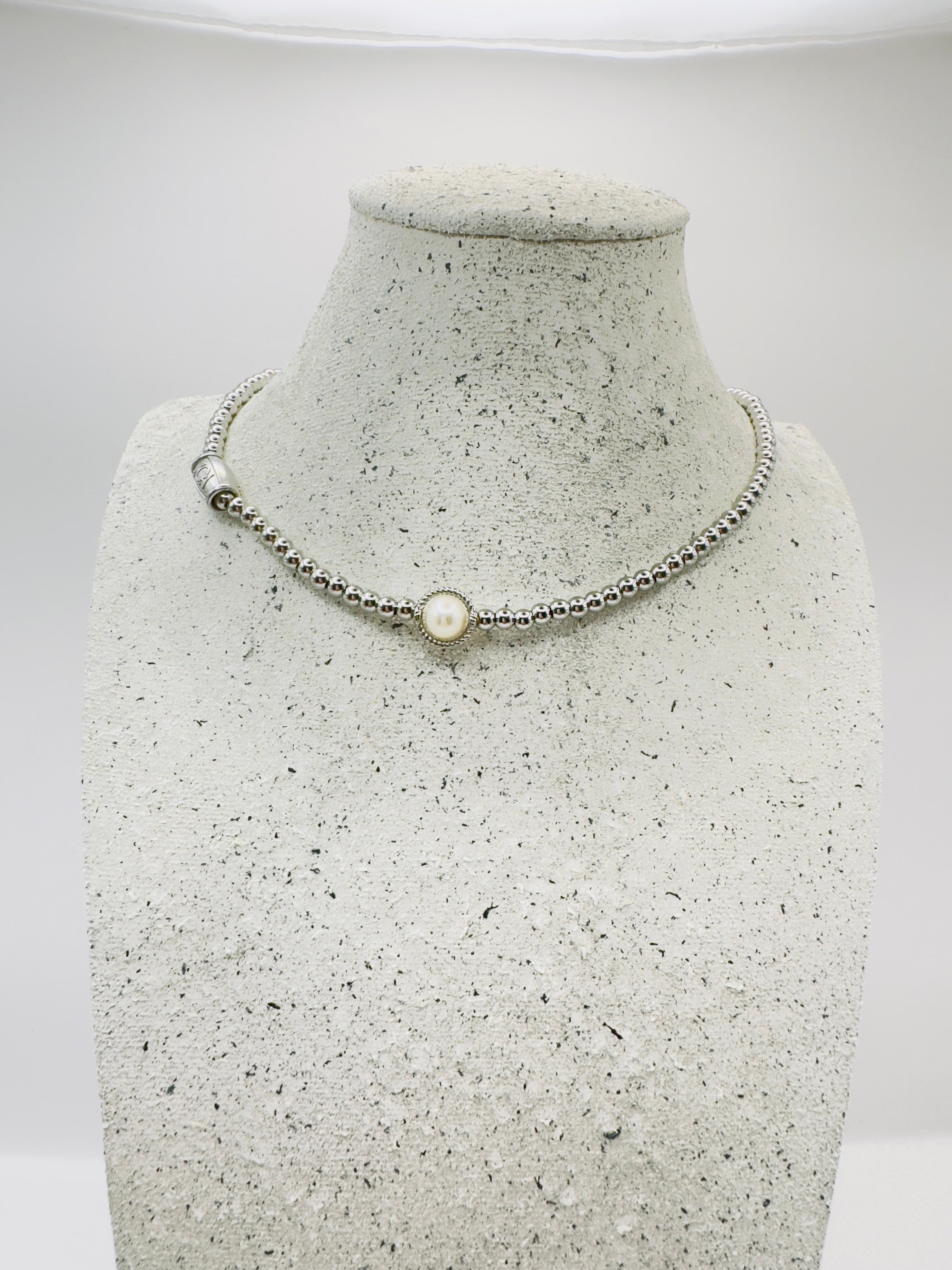 dames parel stainless steel ketting zilver