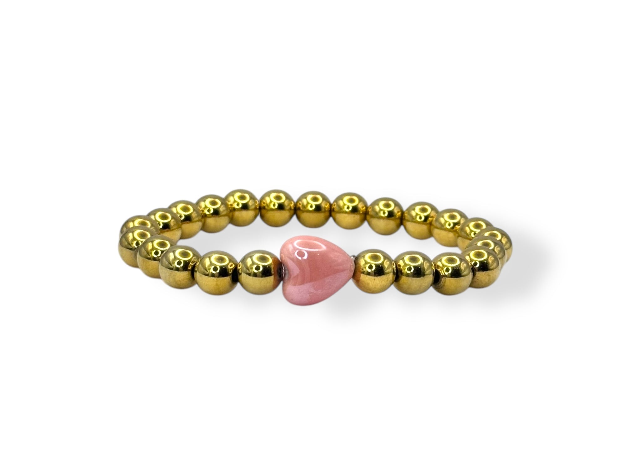 Stainless steel goud dames armband met roze hartje