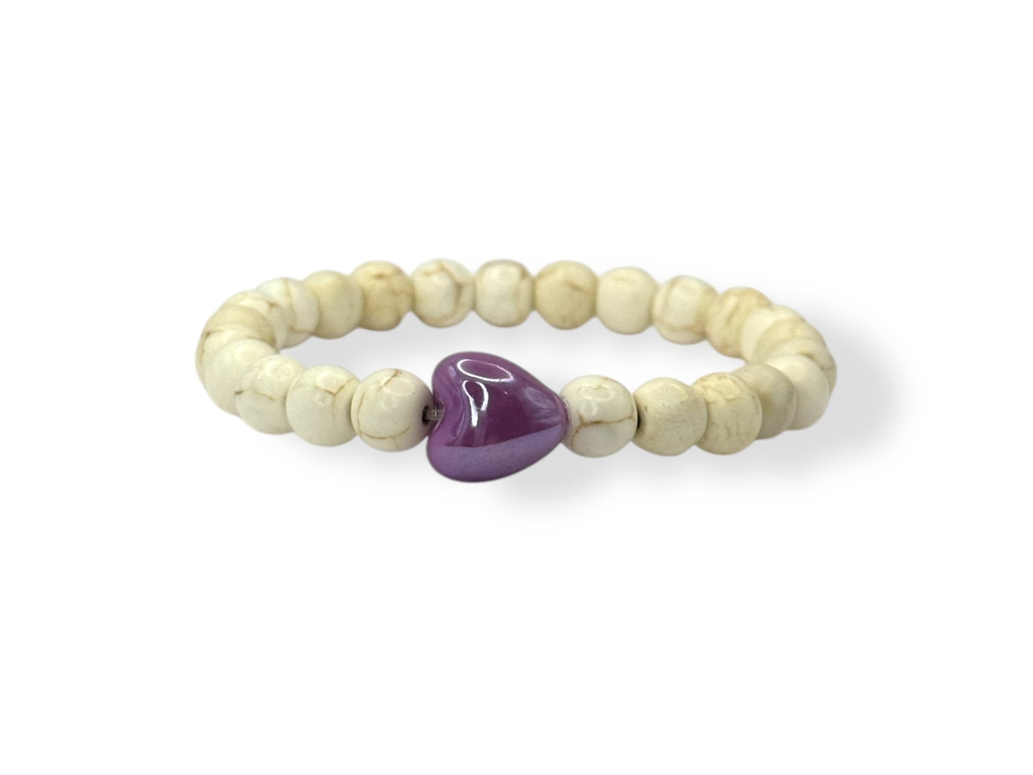 wit dames armband met paars hartje
