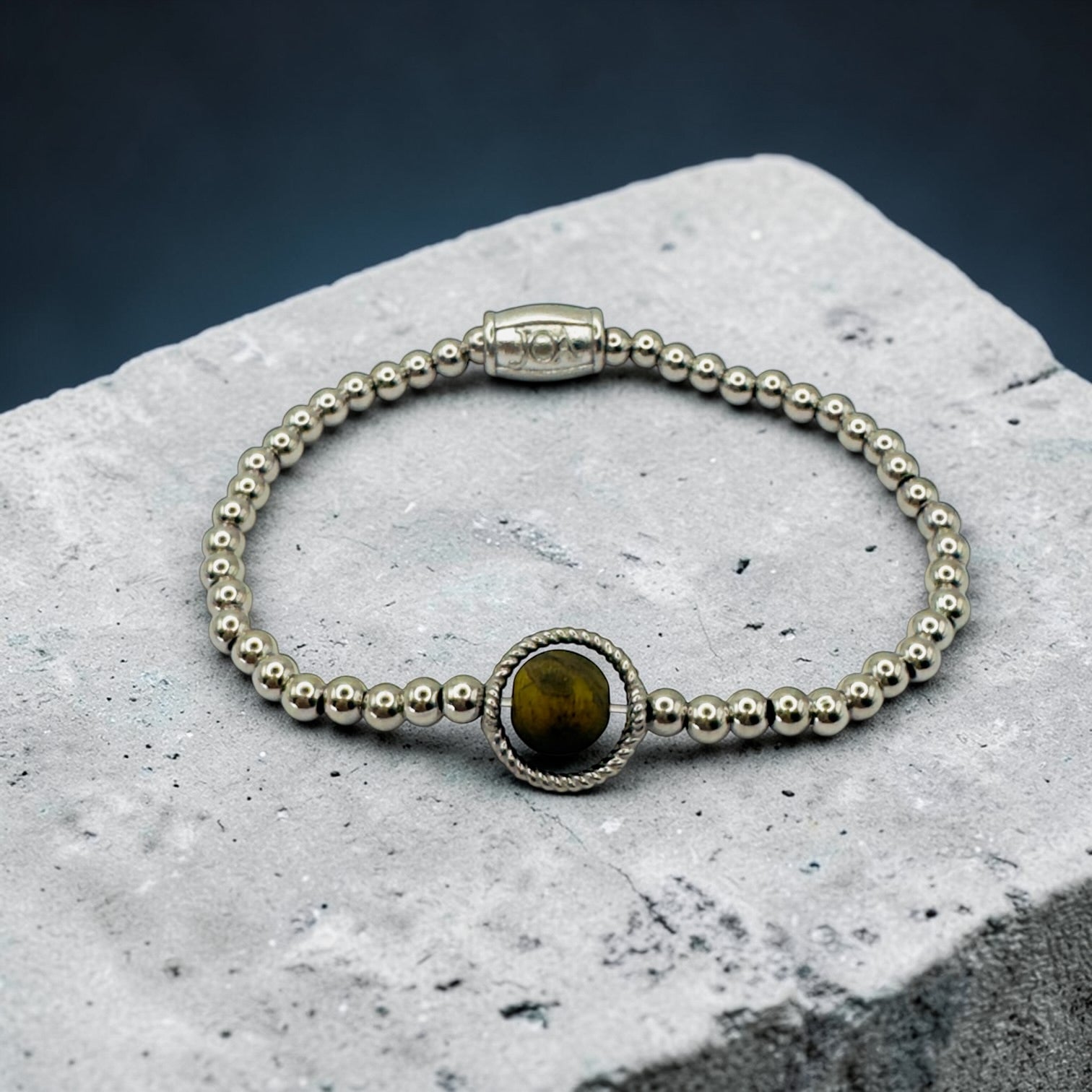 zilver stainless steel dames armband met tijgeroog edelsteen