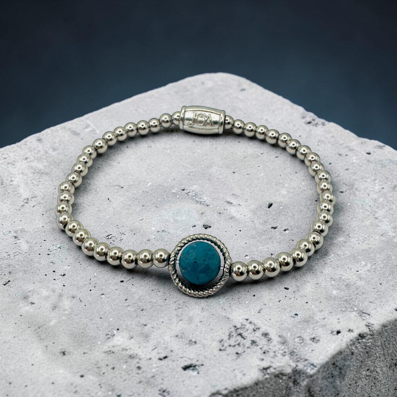 Zilveren Stainless steel dames armband met turkoois edelsteen