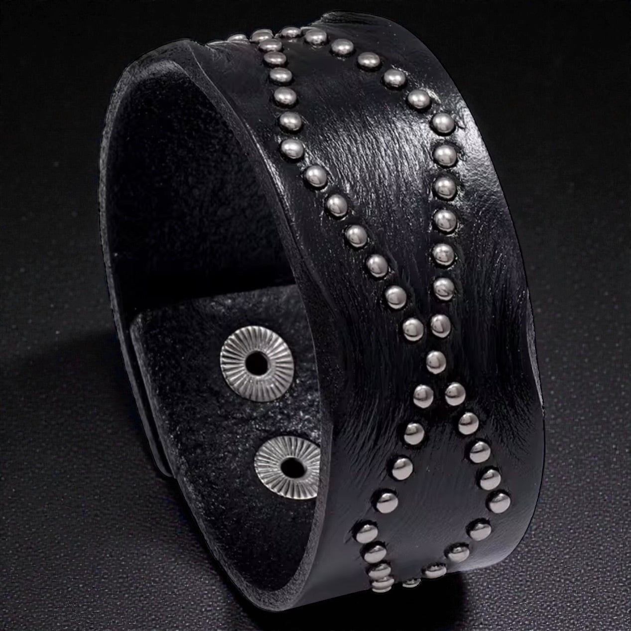 heren zwart leren armband met studs
