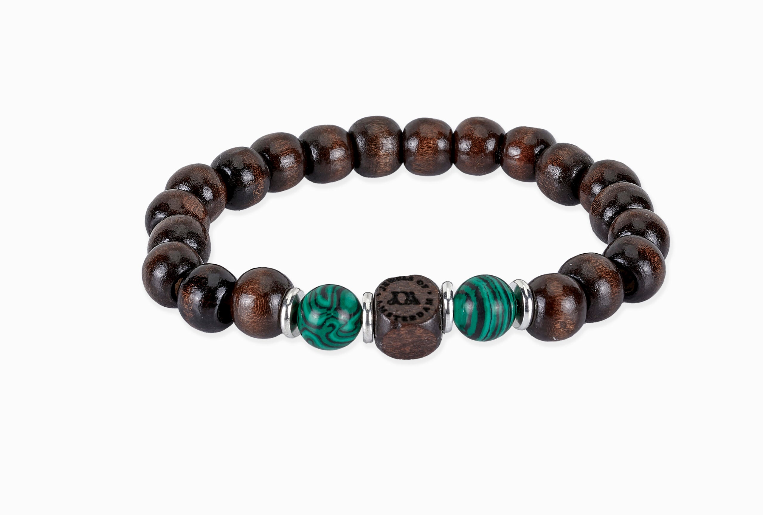 houten armband met groen malachiet edelsteen