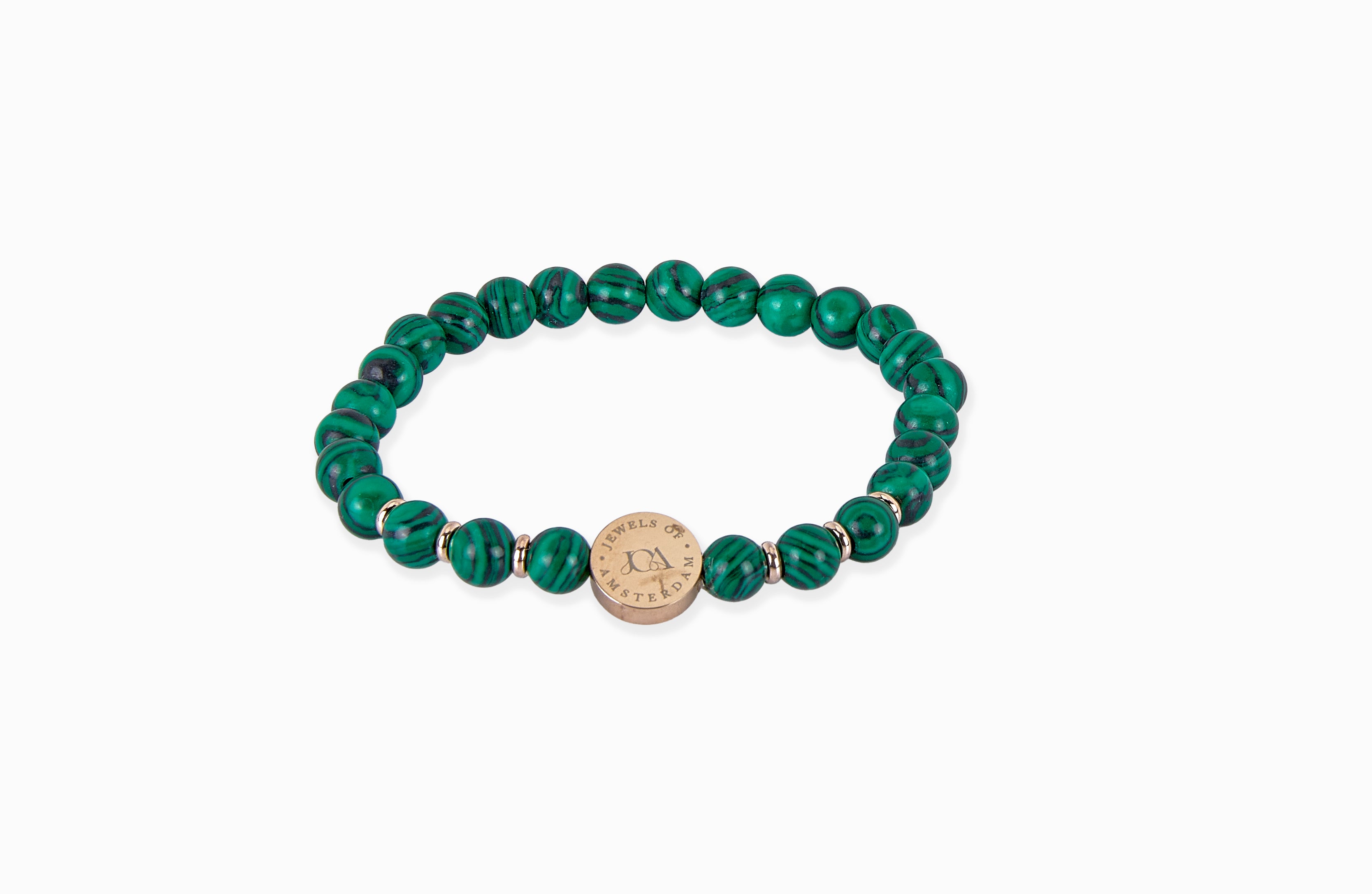 groen malachiet edelsteen armband met rose gouden details