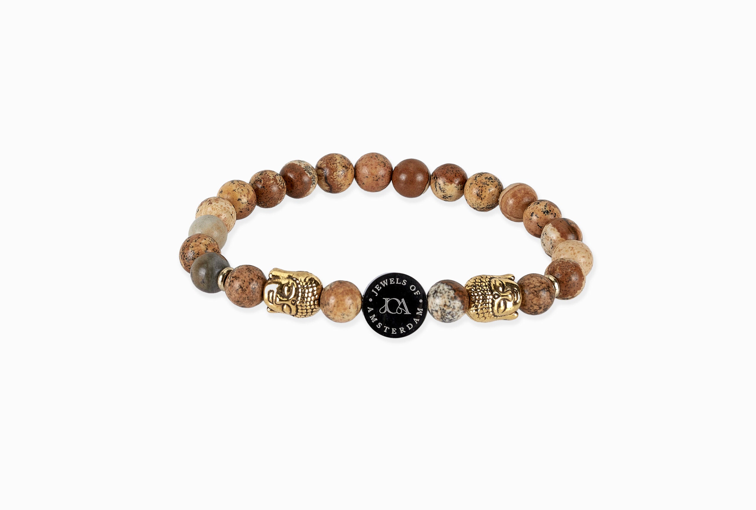 picture jaspis edelsteen armband goud boeddha