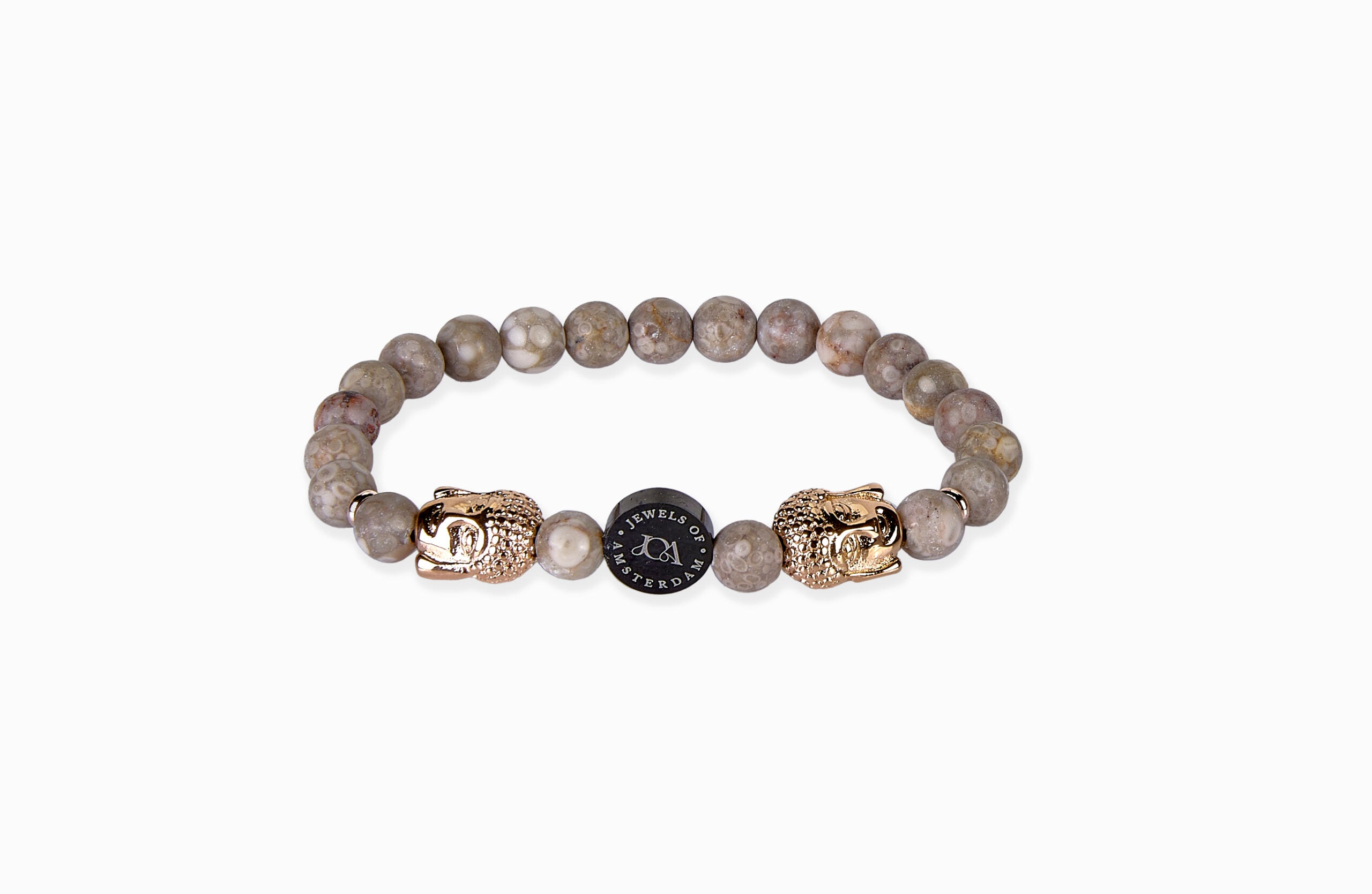 graniet edelsteen armband met rose goud boeddha