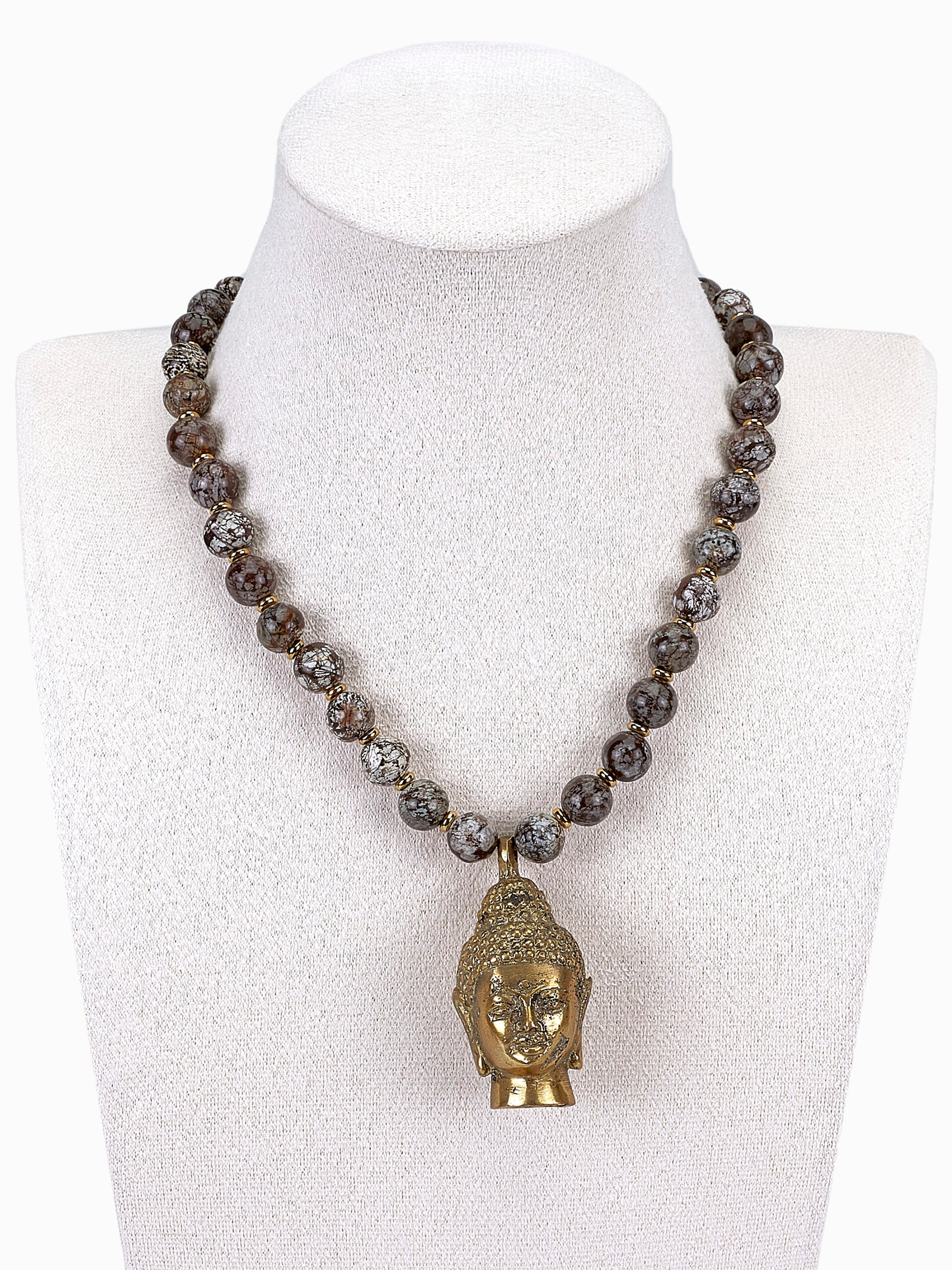 obsidiaan edelsteen ketting met boeddha