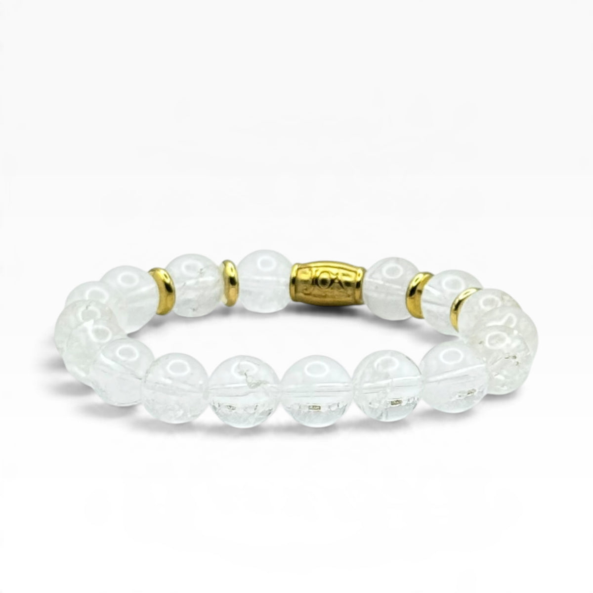 Bergkristal armband 10 mm goud