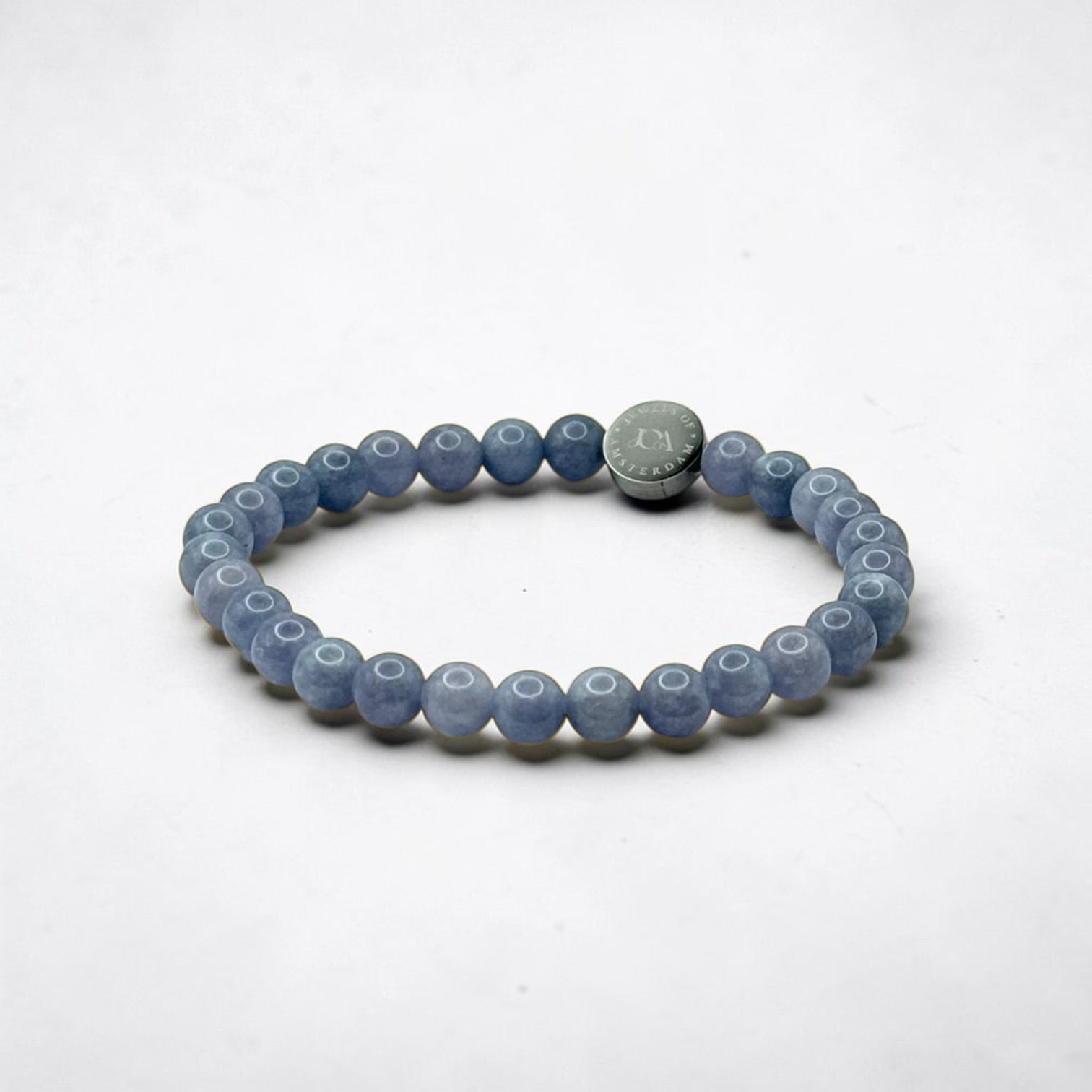 blauwe chalcedoon armband met zilveren afwerking