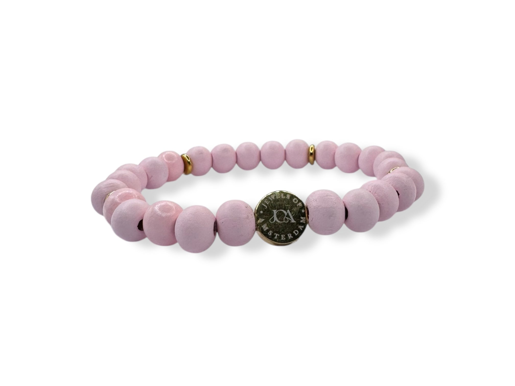 Dames gekleurde houten armband licht roze