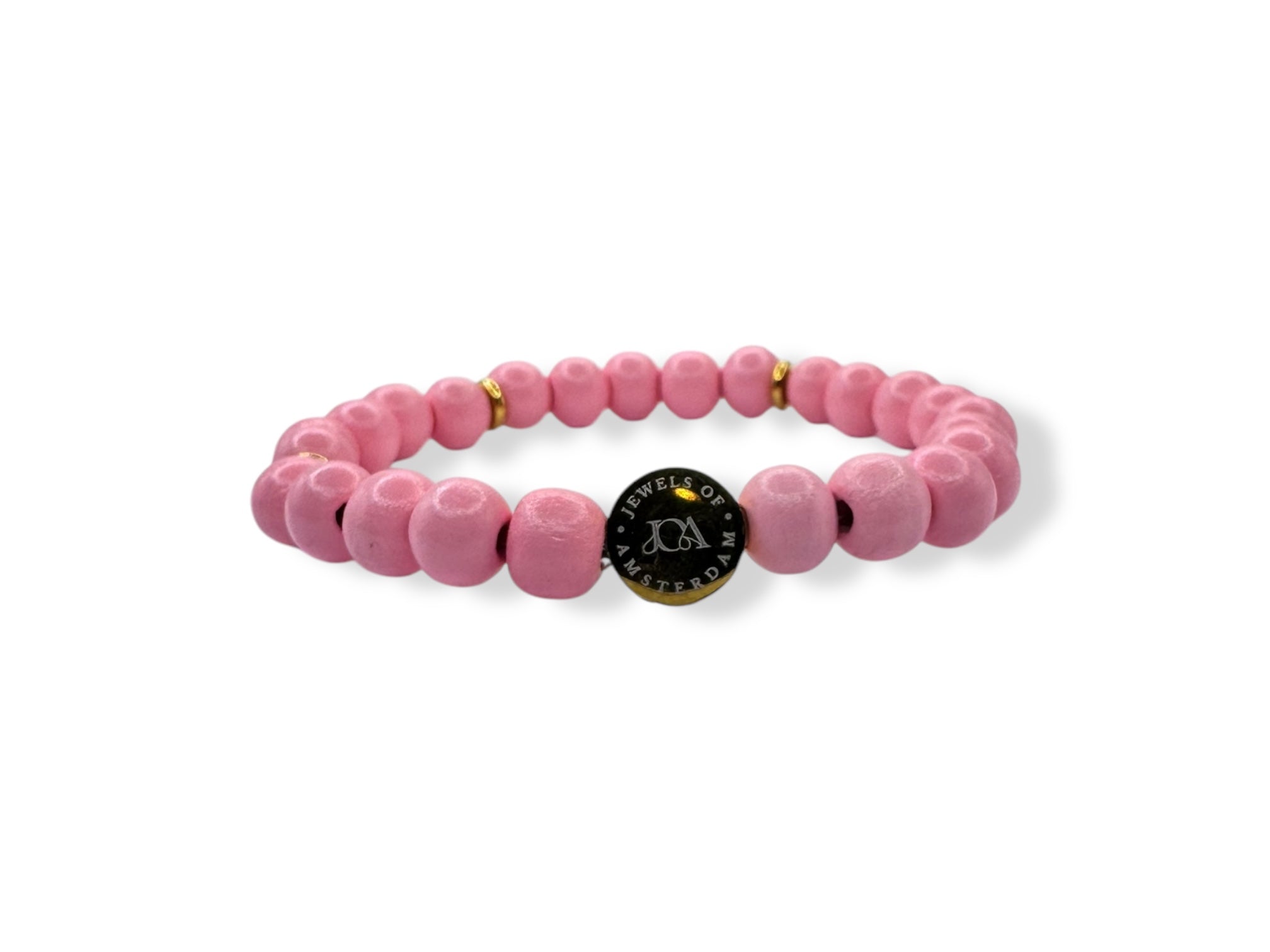 Dames gekleurde houten armband donker roze