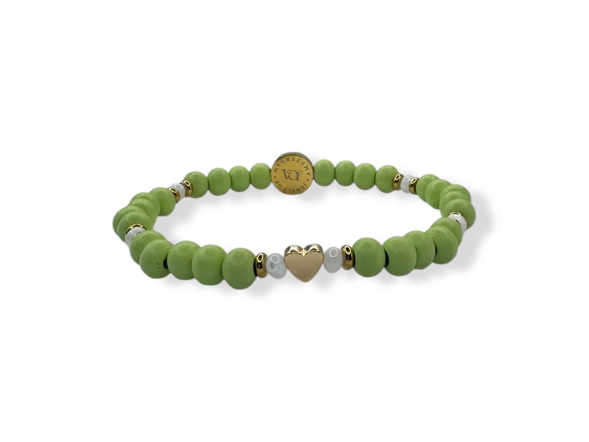 Dames gekleurde houten armband met hartje groen
